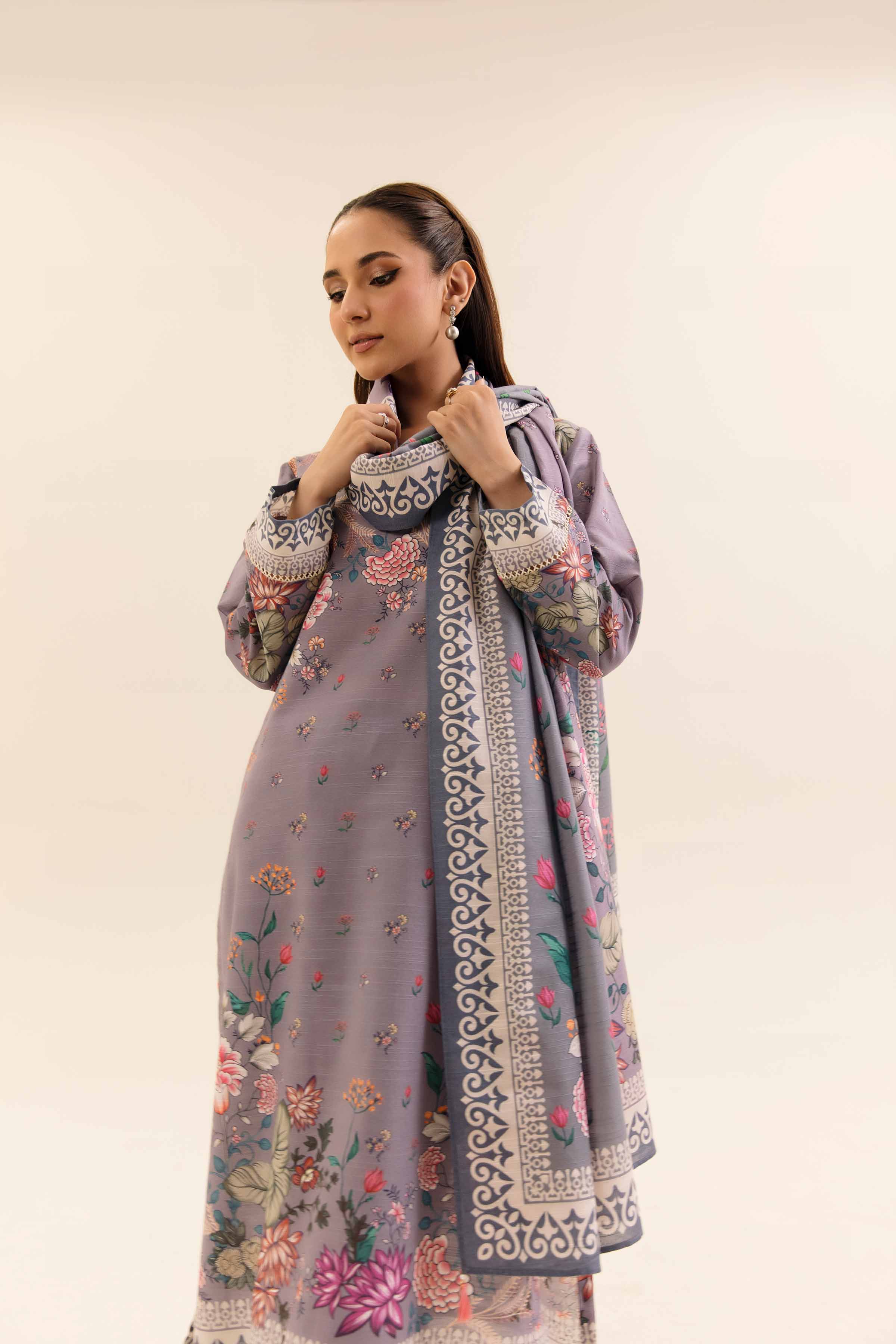NishatUK - Mauve Printed Cotton 3-piece unstitched Suit