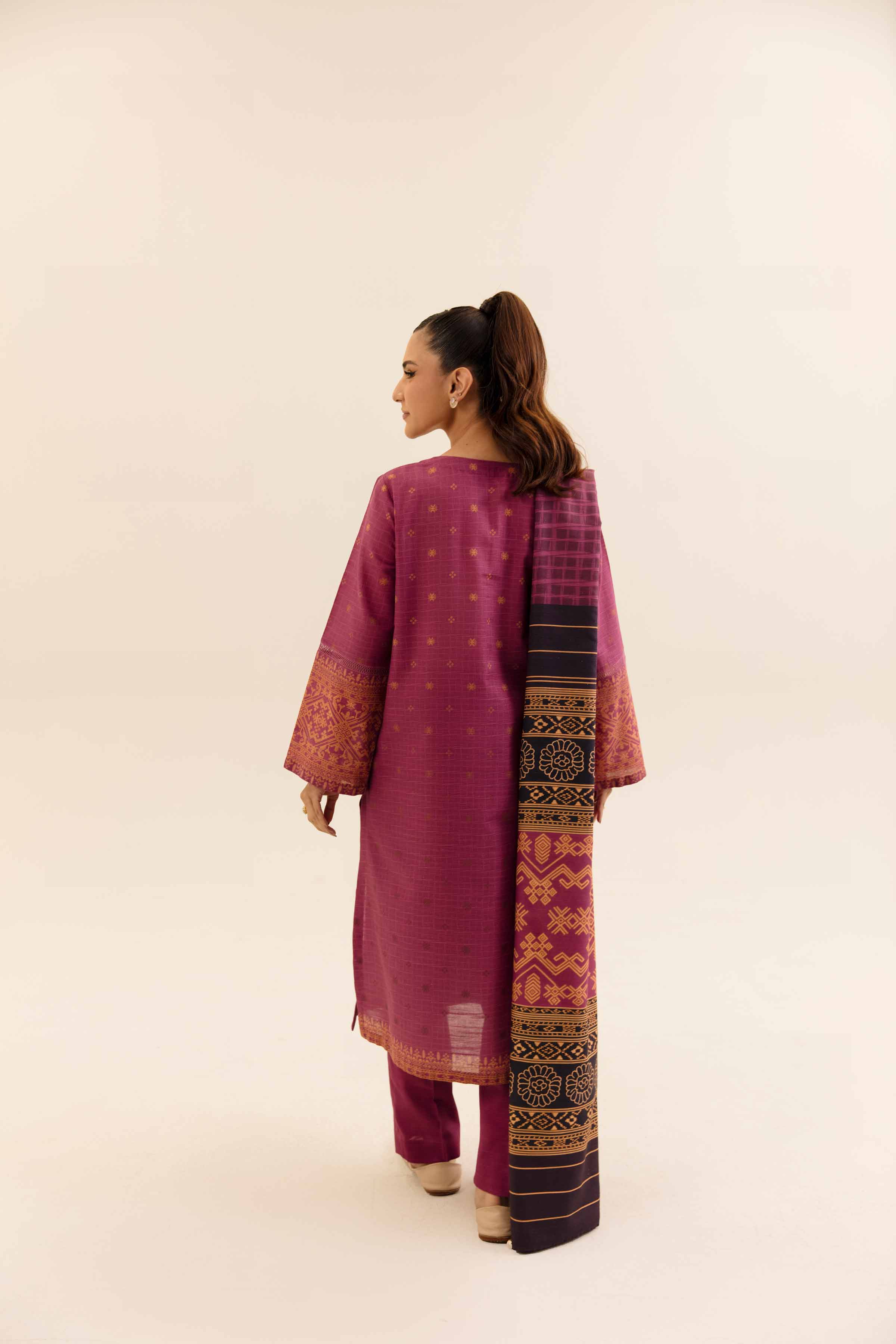NishatUK - Magenta Printed Cotton 3-piece unstitched Suit