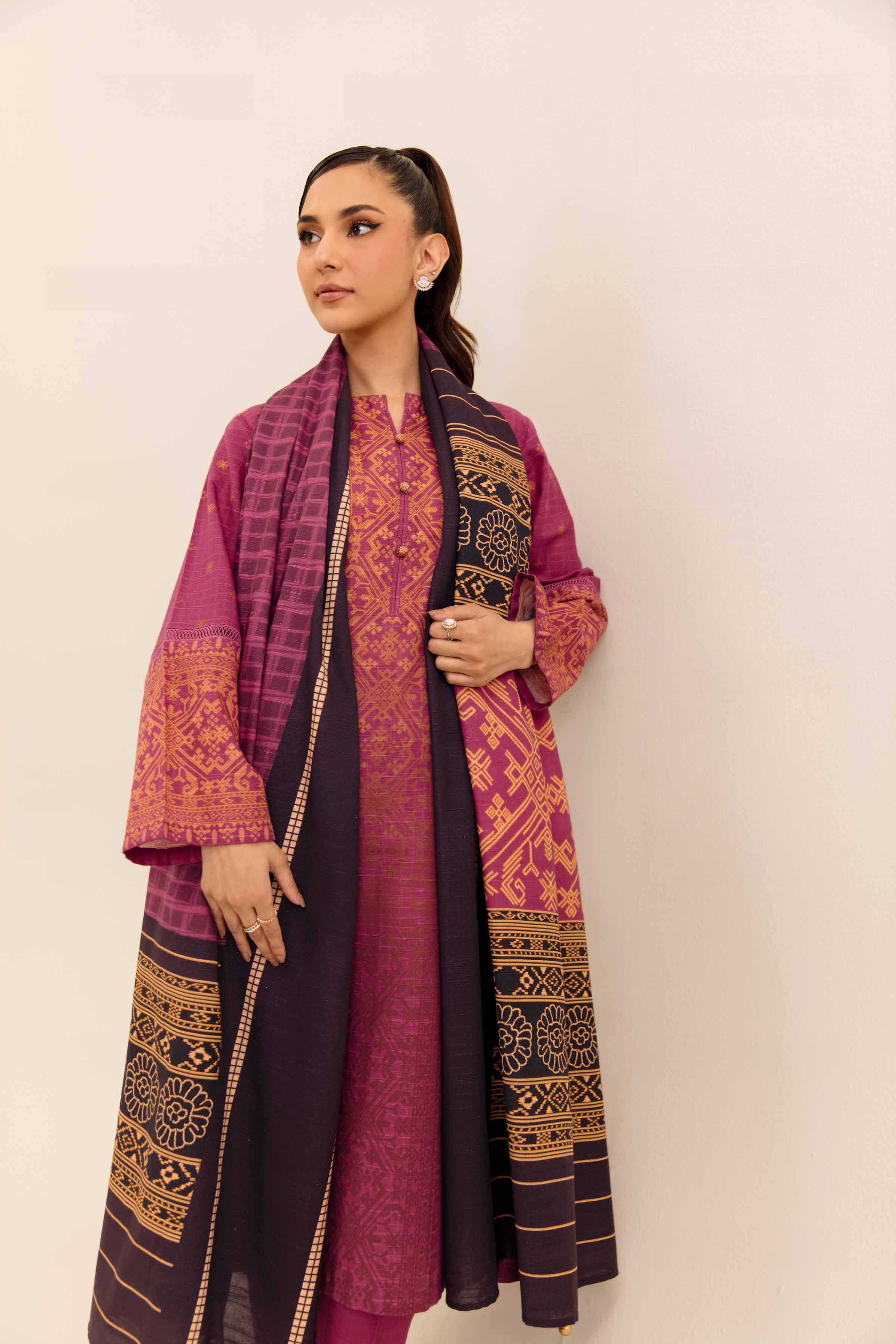 NishatUK - Magenta Printed Cotton 3-piece unstitched Suit