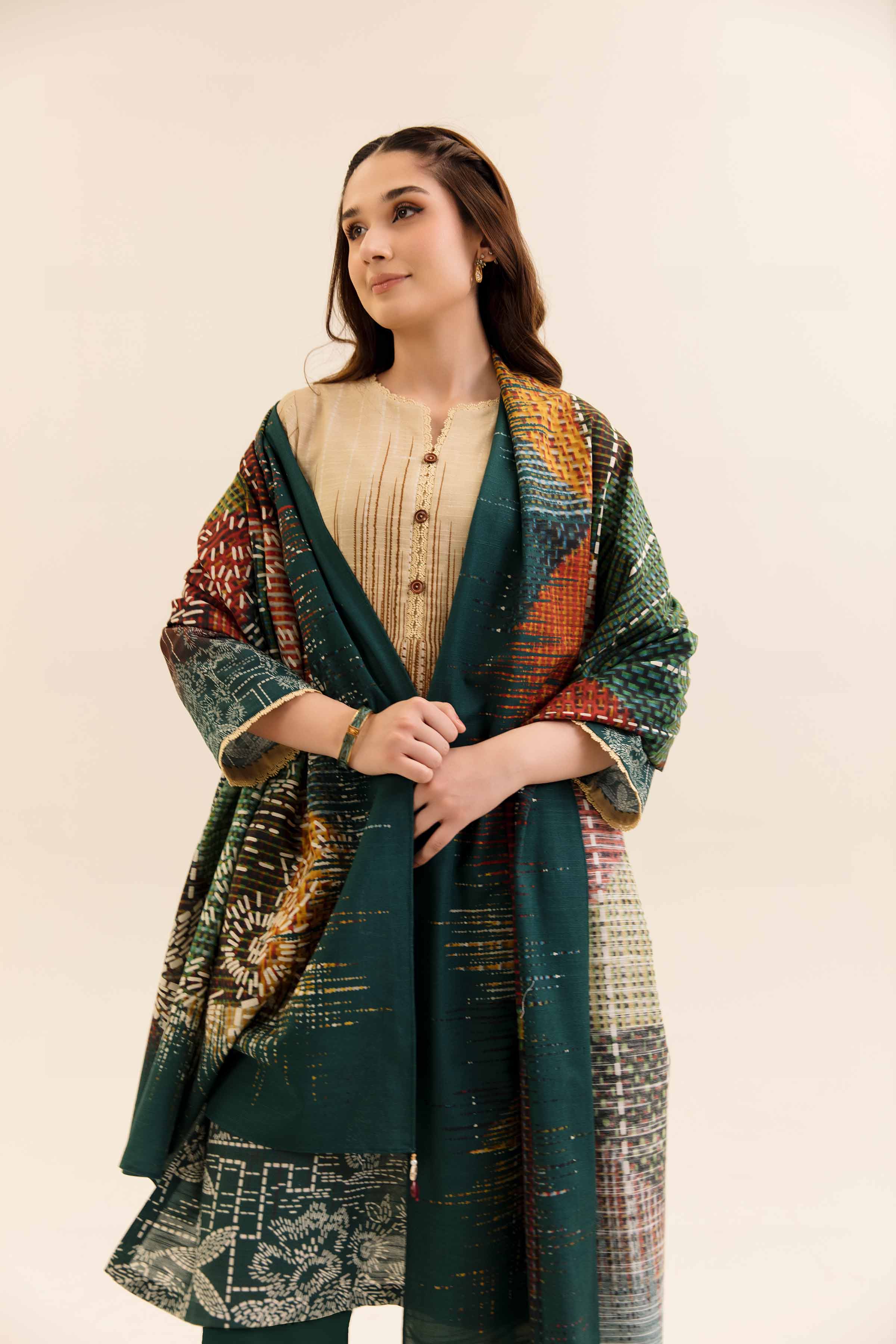 NishatUK - Rust Printed Cotton 3-piece unstitched Suit