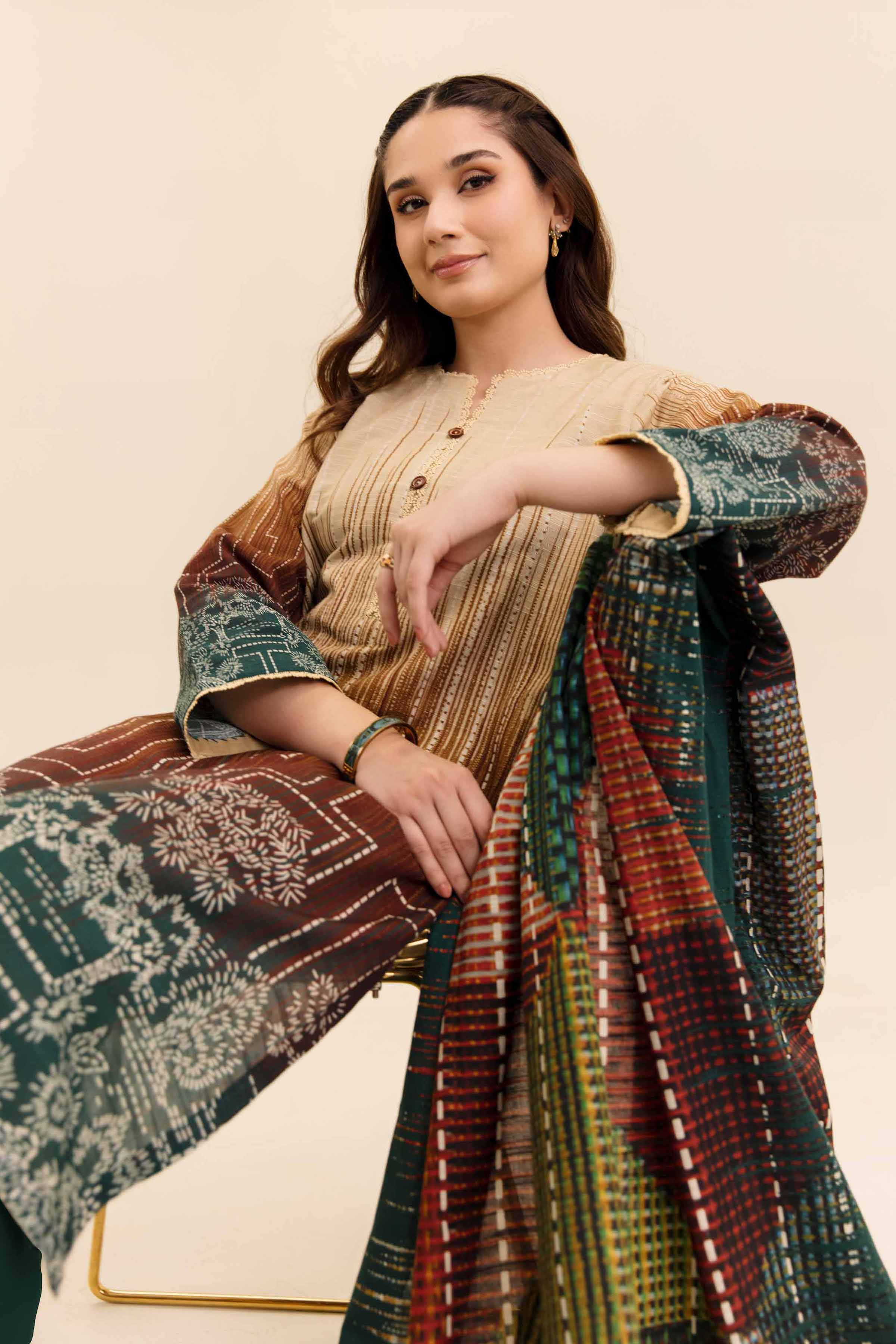 NishatUK - Rust Printed Cotton 3-piece unstitched Suit