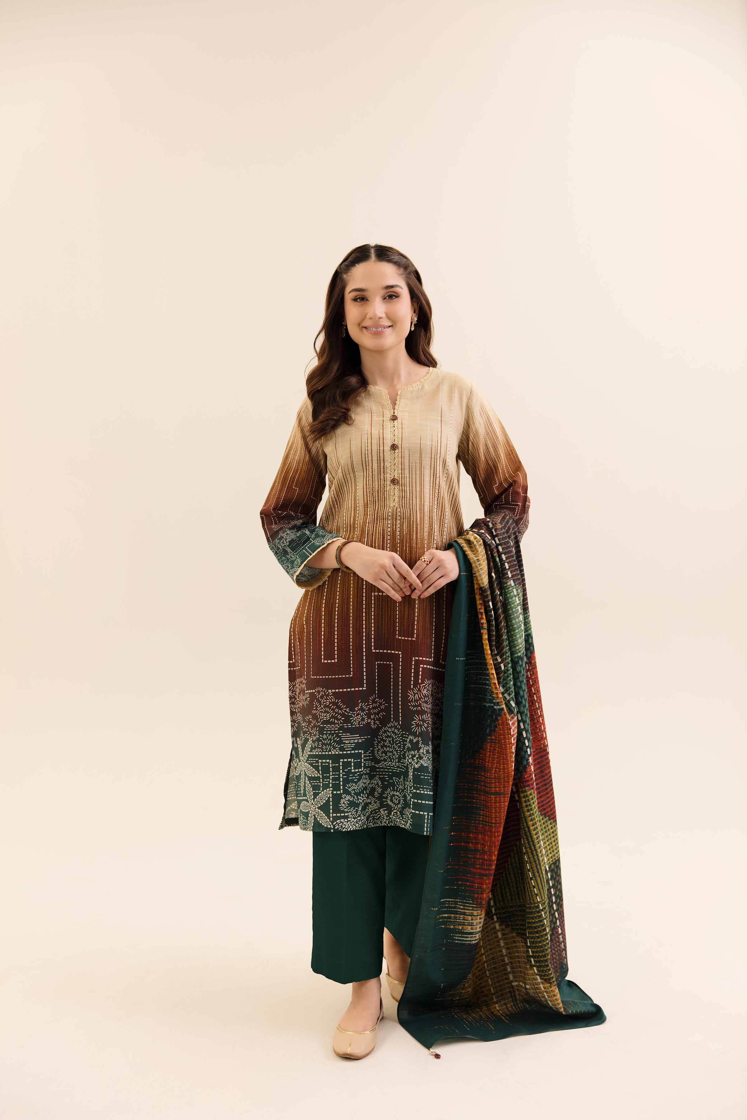 NishatUK - Rust Printed Cotton 3-piece unstitched Suit