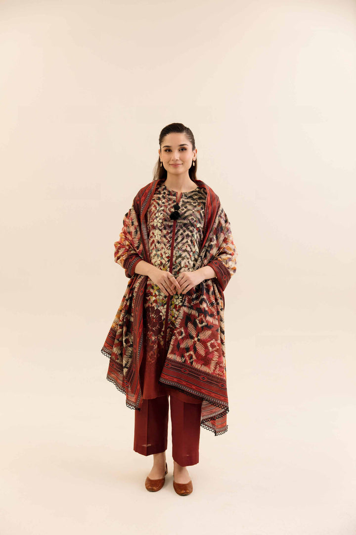 3 Piece Digital Printed Unstitched Any Day Suit Maroon