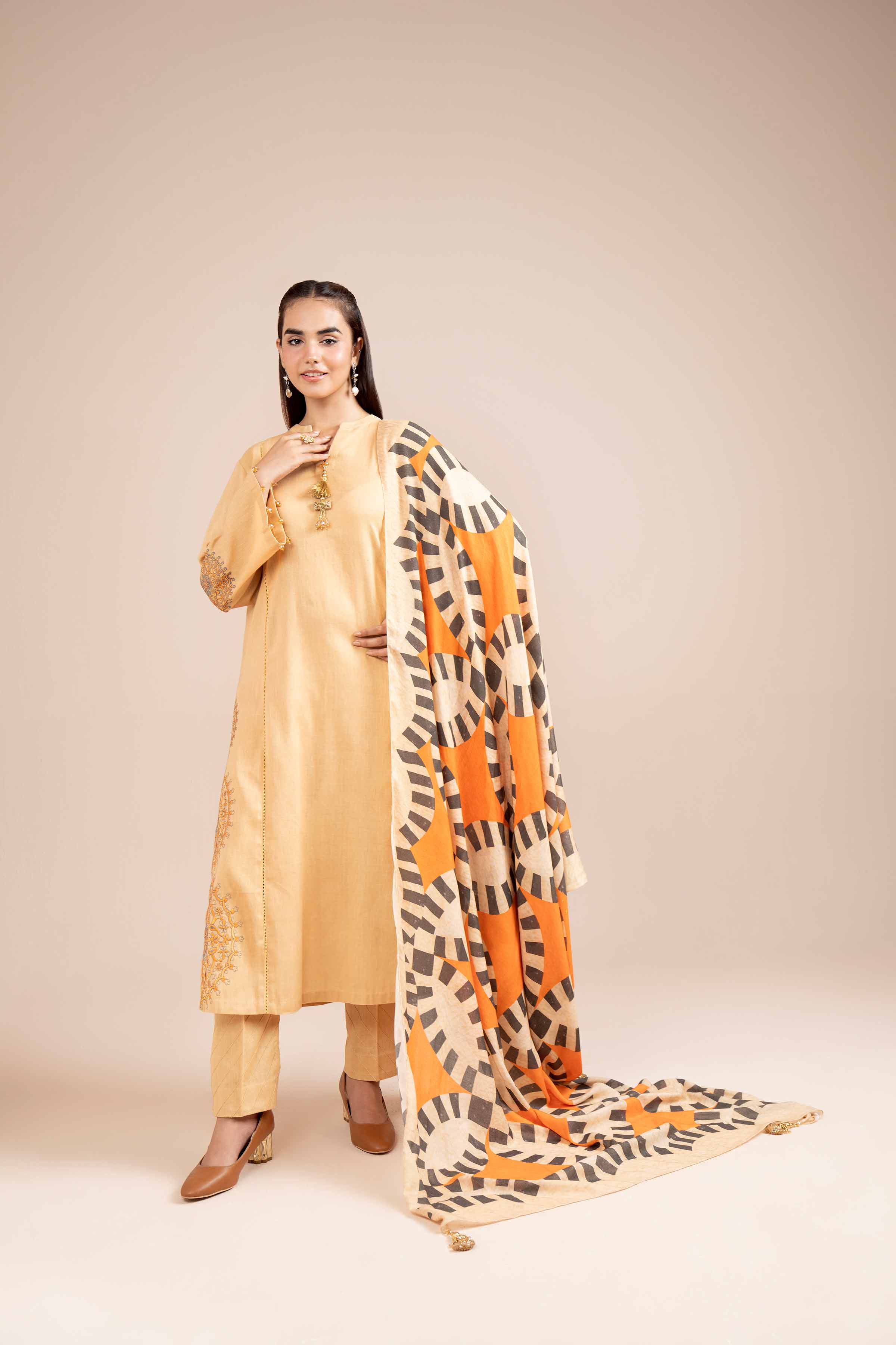 NishatUK - Yellow Embroidered  Cotton 3-piece unstitched Suit