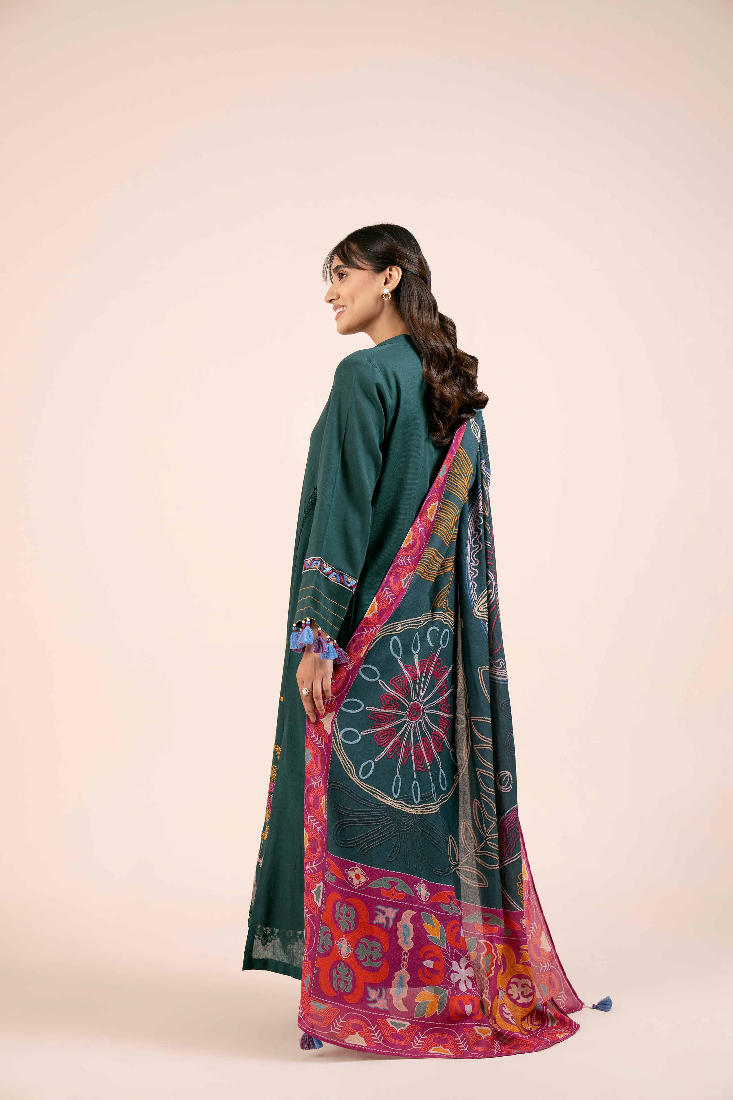 NishatUK - Green Embroidered  Cotton 3-piece unstitched Suit