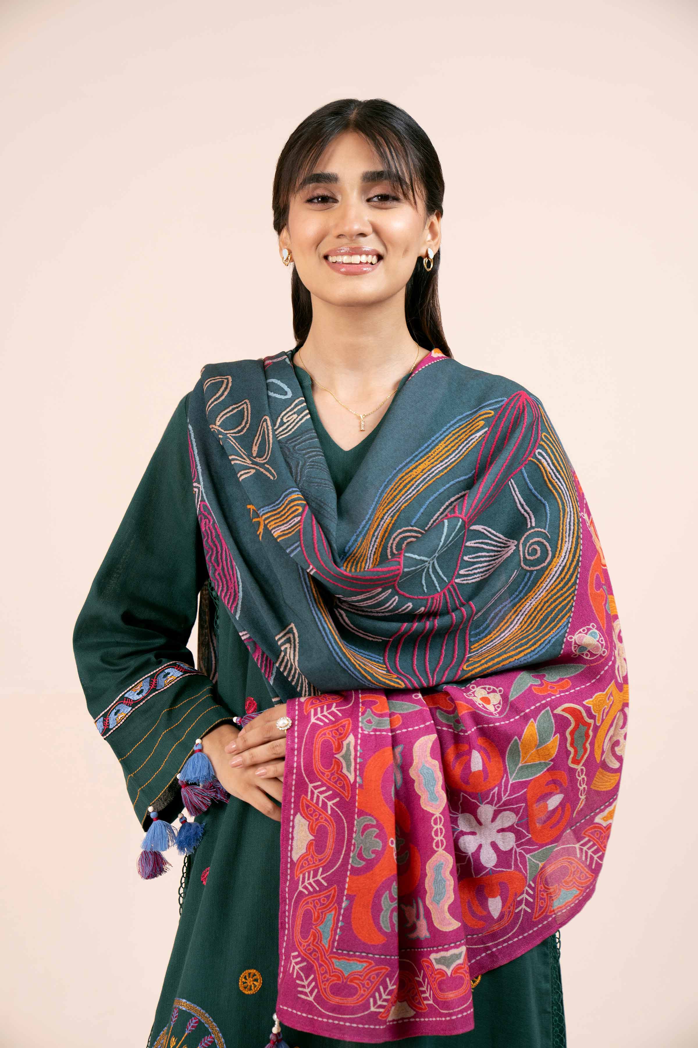 NishatUK - Green Embroidered  Cotton 3-piece unstitched Suit