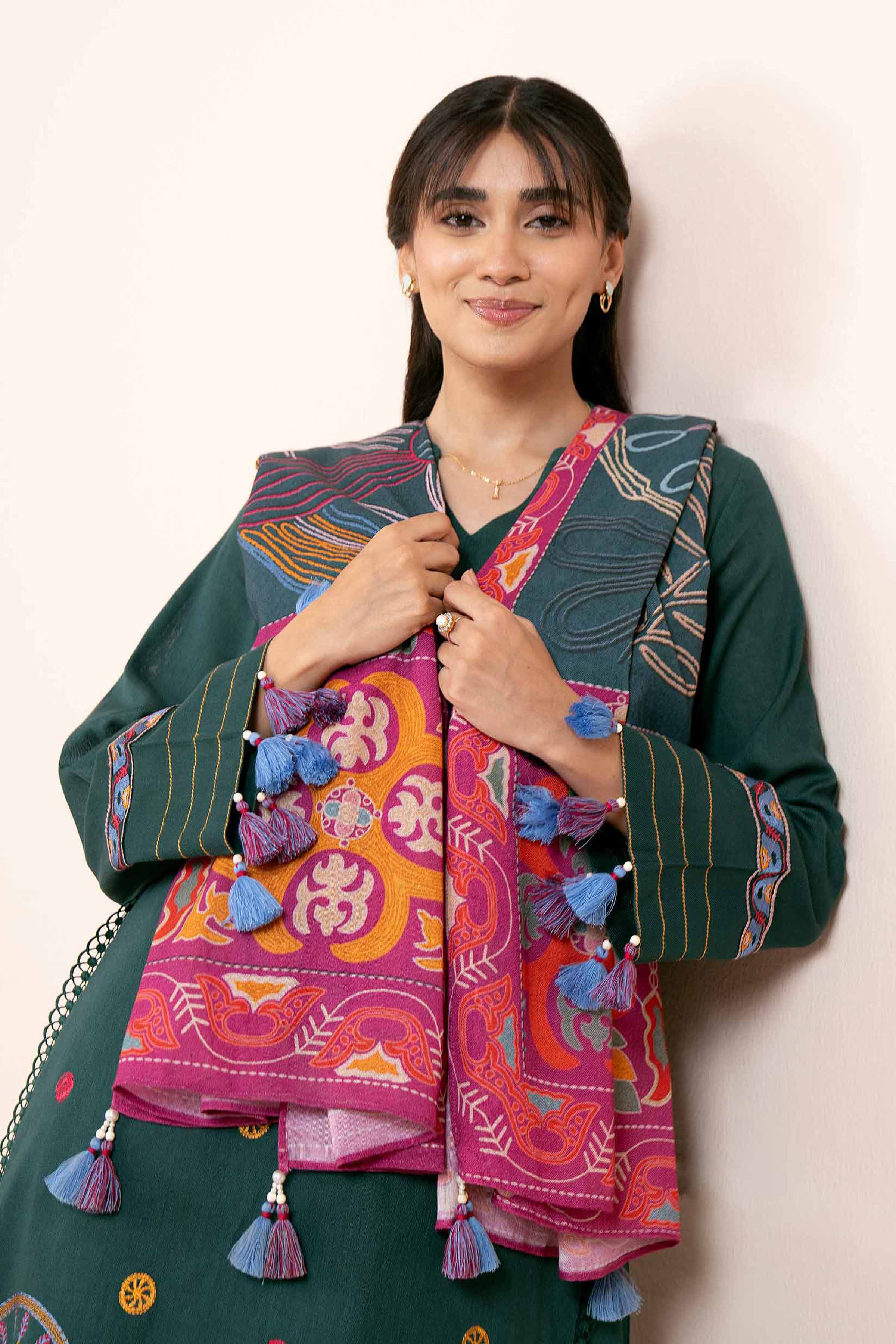 NishatUK - Green Embroidered  Cotton 3-piece unstitched Suit