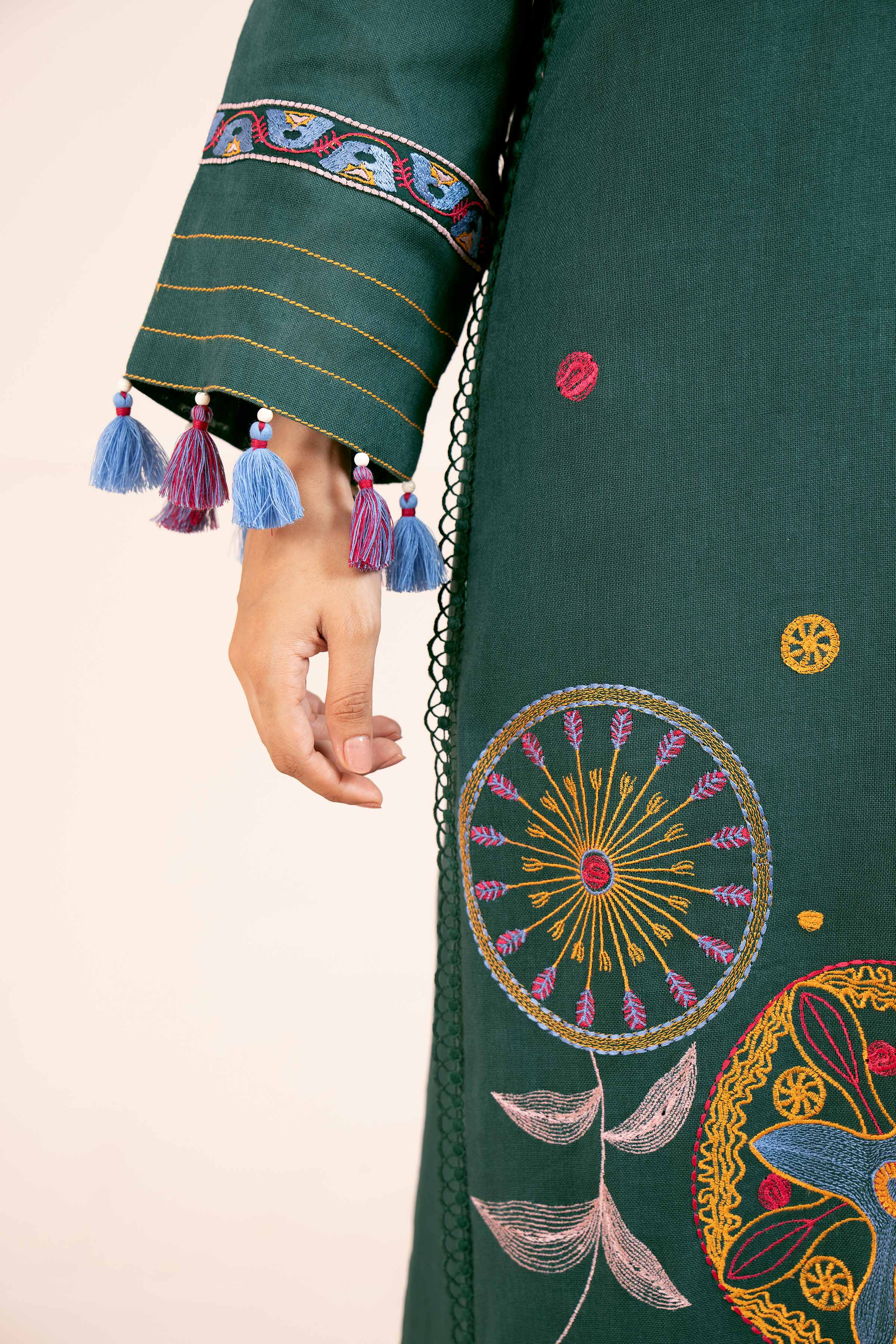 NishatUK - Green Embroidered  Cotton 3-piece unstitched Suit