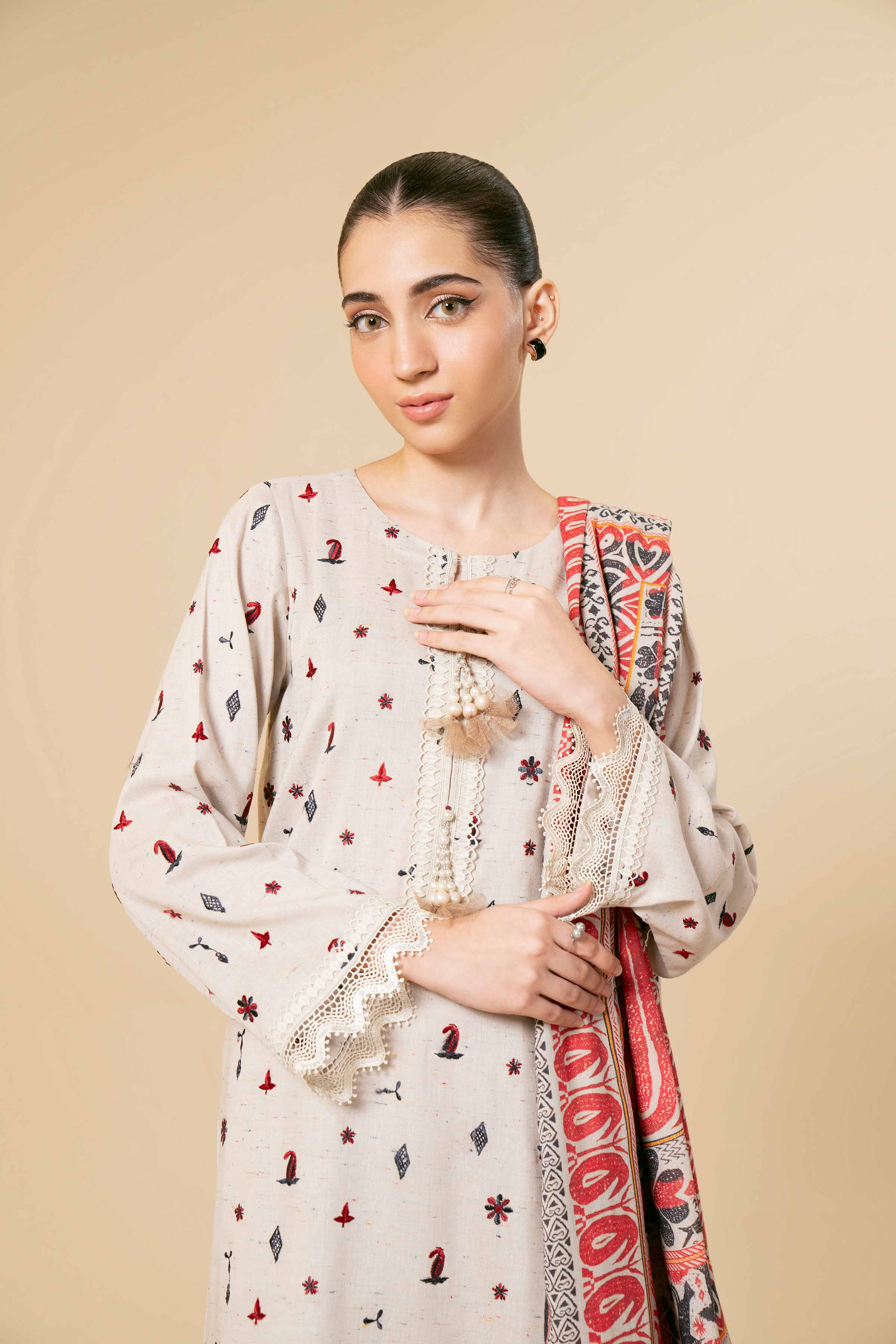 NishatUK - Grey Embroidered  Cotton 3-piece unstitched Suit