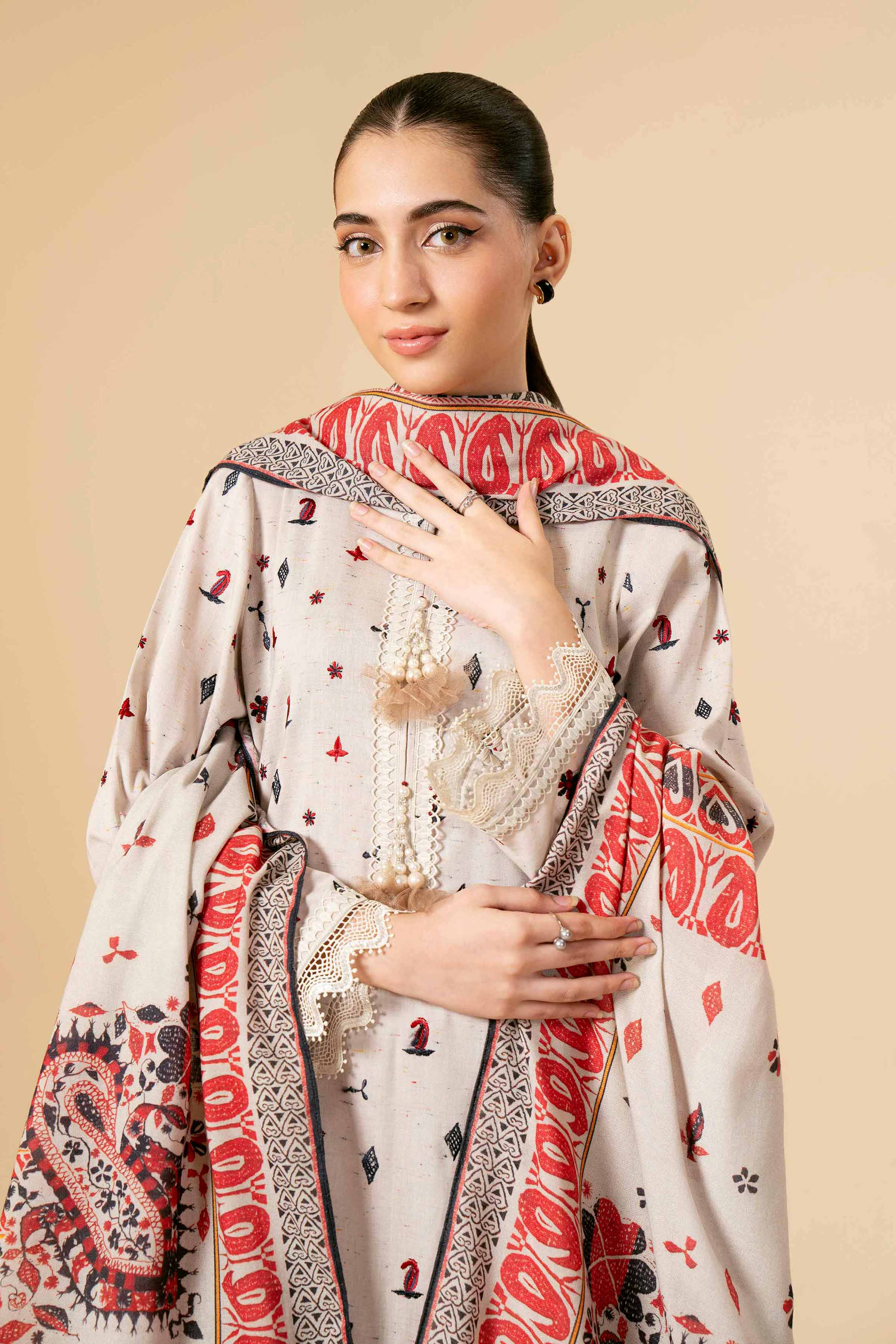 NishatUK - Grey Embroidered  Cotton 3-piece unstitched Suit