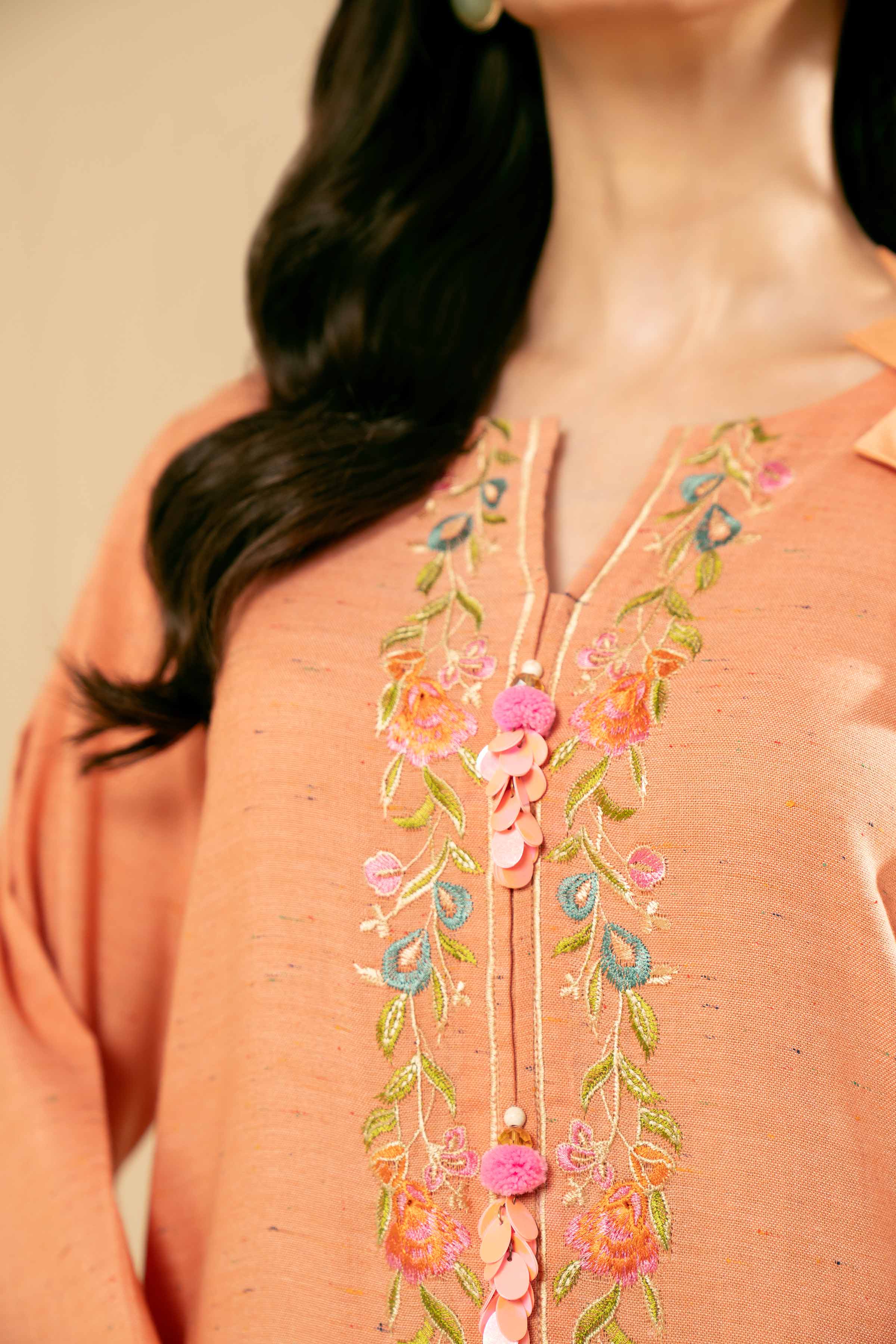 NishatUK - Peach Embroidered  Cotton 3-piece unstitched Suit