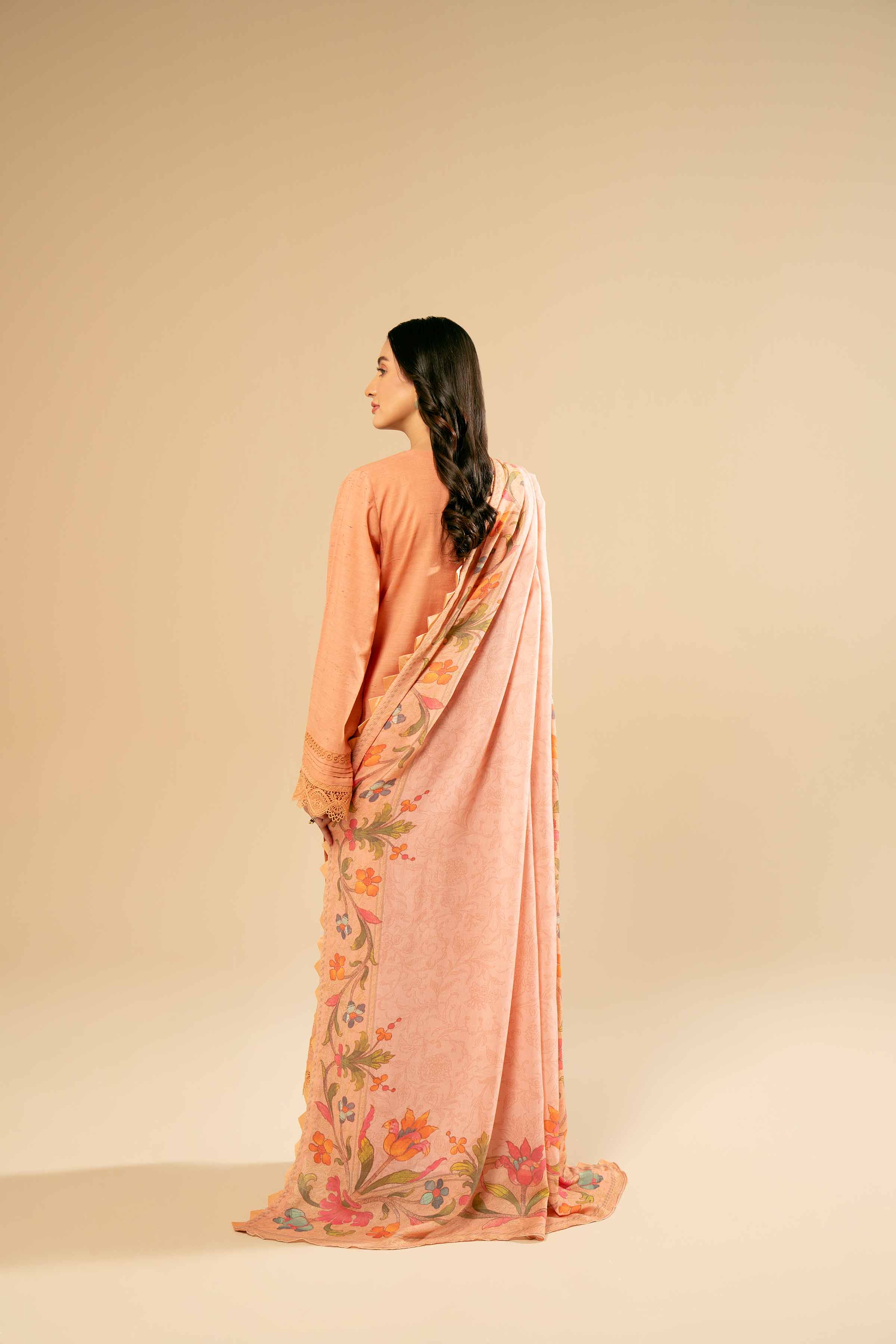 NishatUK - Peach Embroidered  Cotton 3-piece unstitched Suit