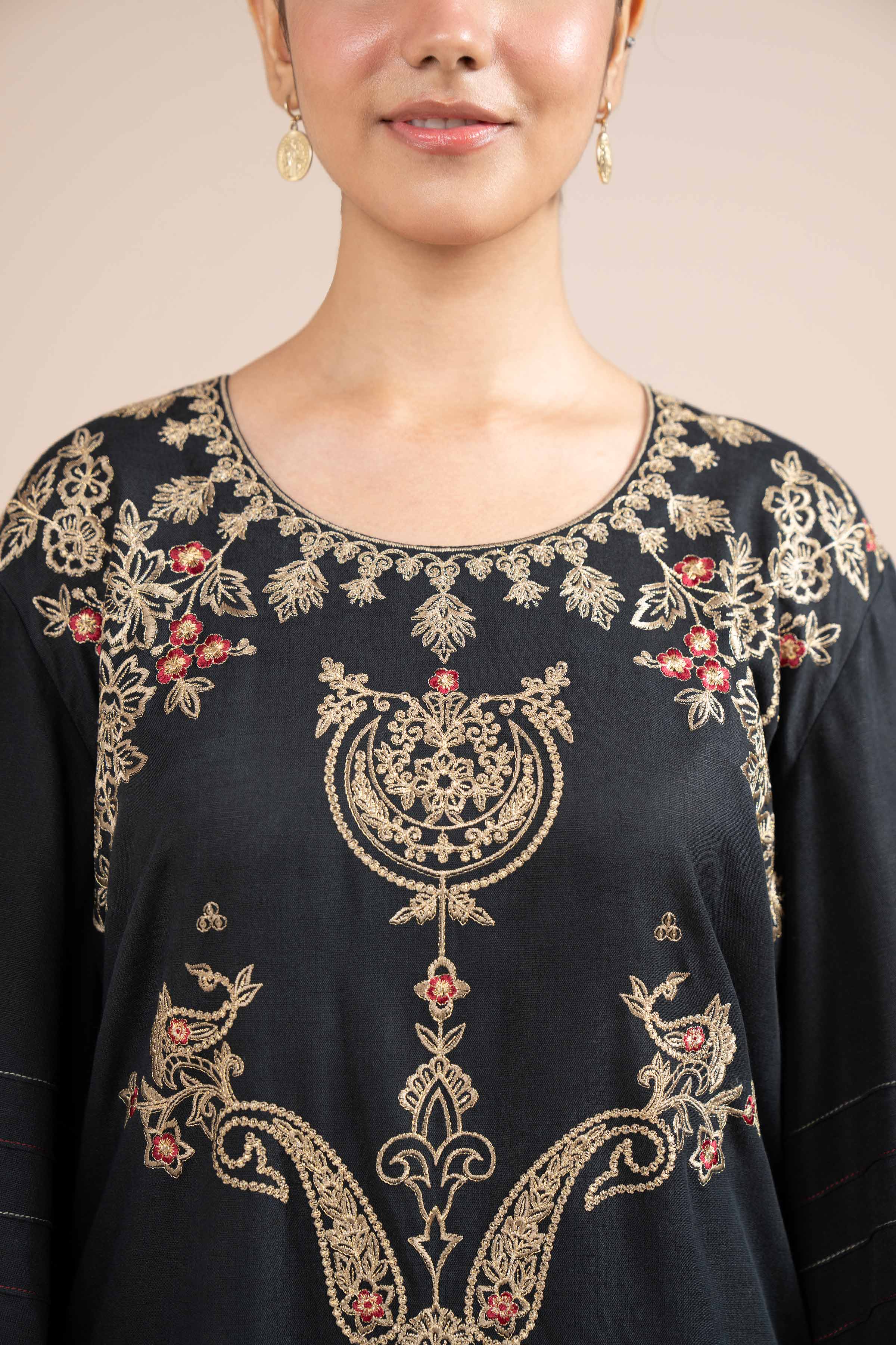 NishatUK - Black Embroidered  Karandi 3-piece unstitched Suit