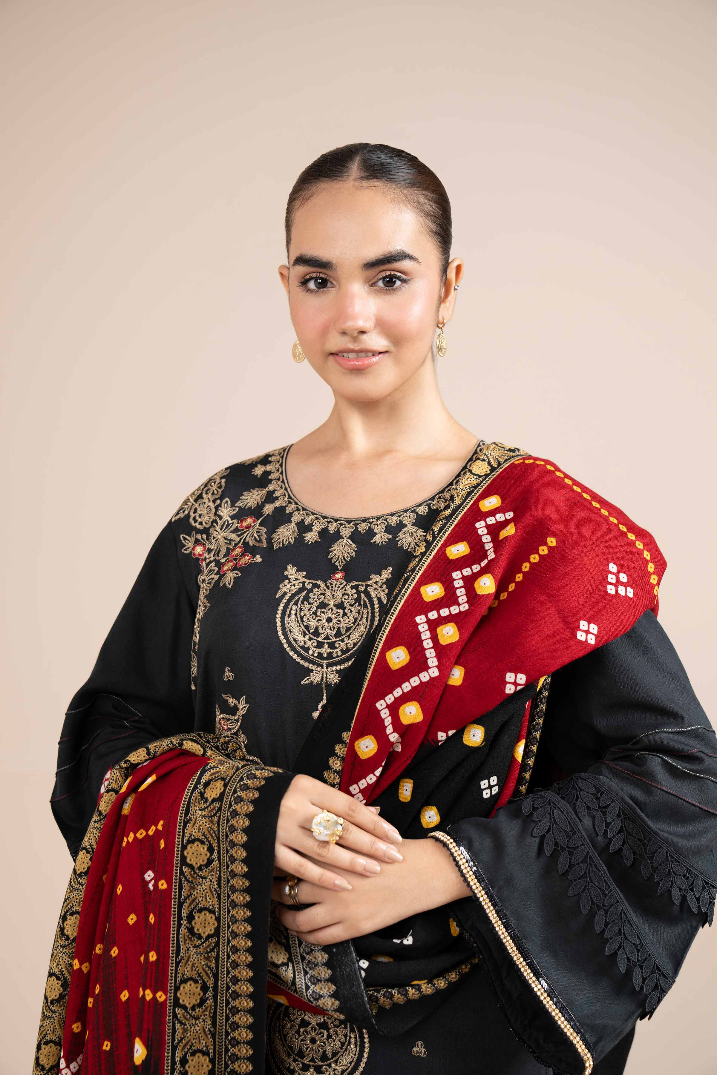 NishatUK - Black Embroidered  Karandi 3-piece unstitched Suit