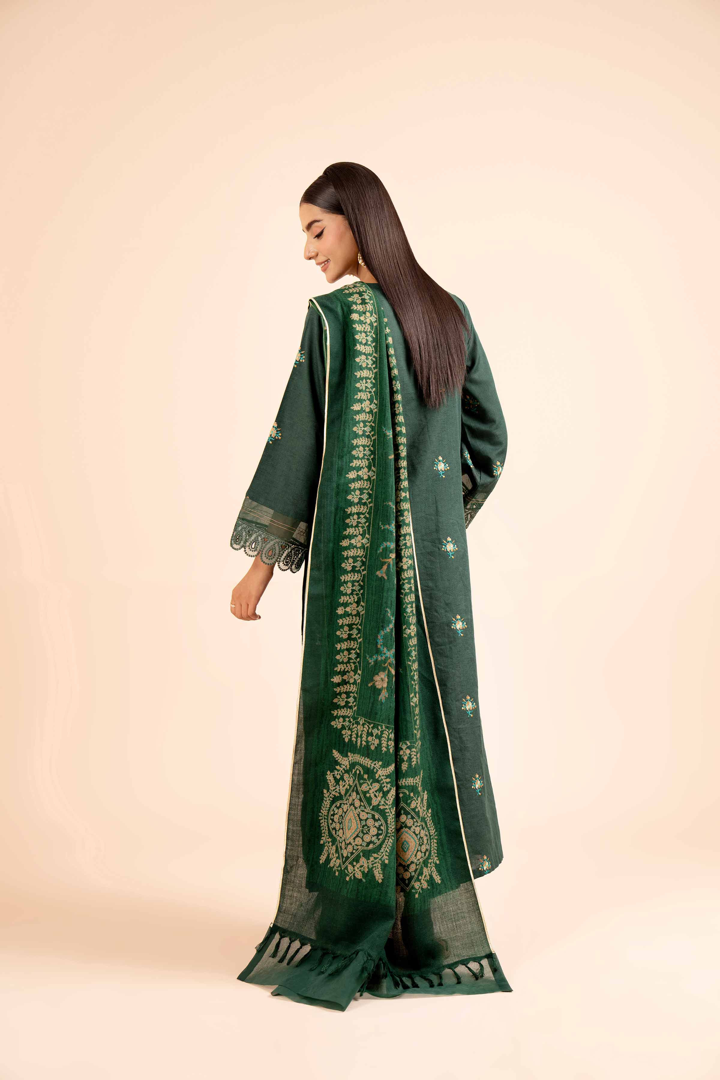 NishatUK - Green Embroidered  Karandi 3-piece unstitched Suit
