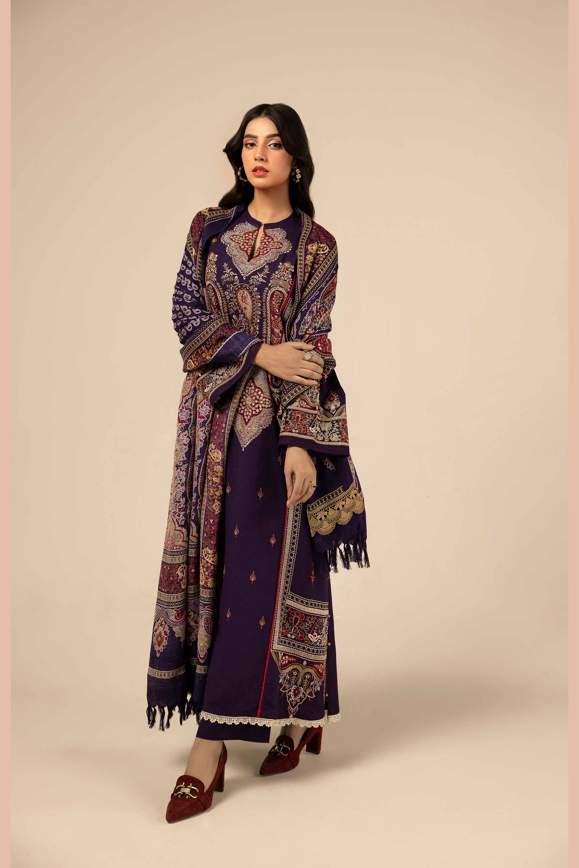 NishatUK - Blue Embroidered  Karandi 3-piece unstitched Suit
