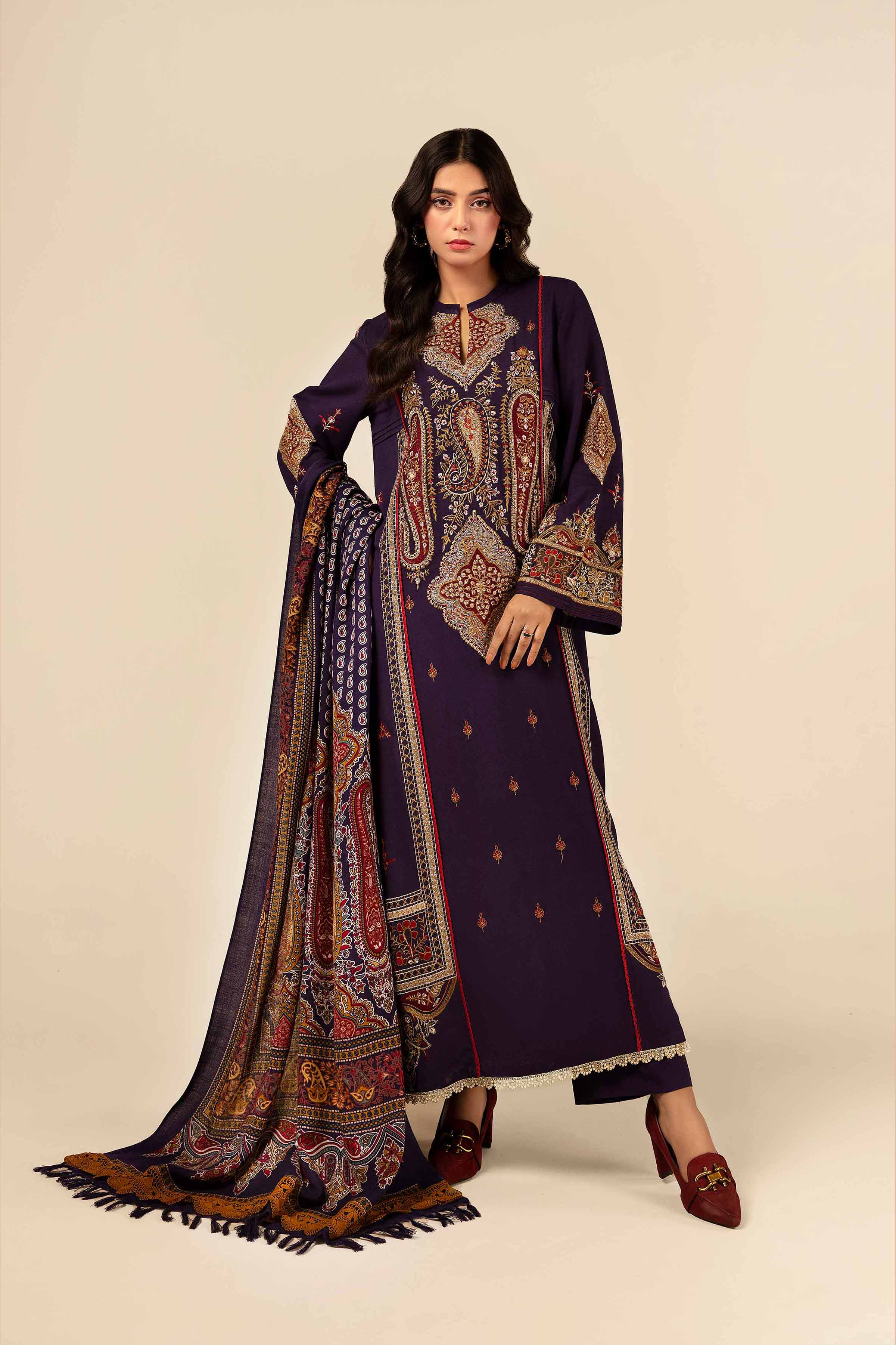 NishatUK - Blue Embroidered  Karandi 3-piece unstitched Suit