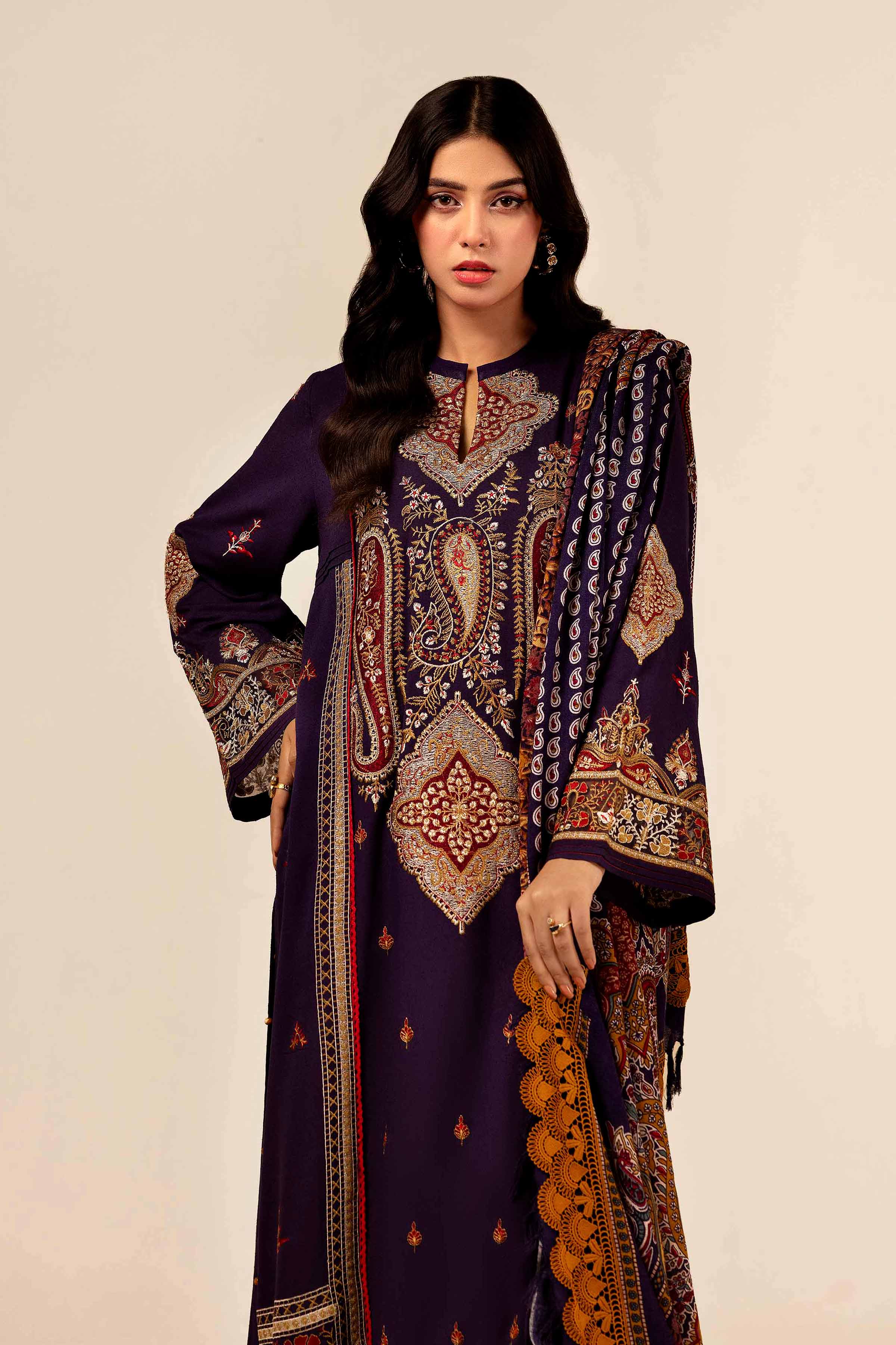 NishatUK - Blue Embroidered  Karandi 3-piece unstitched Suit