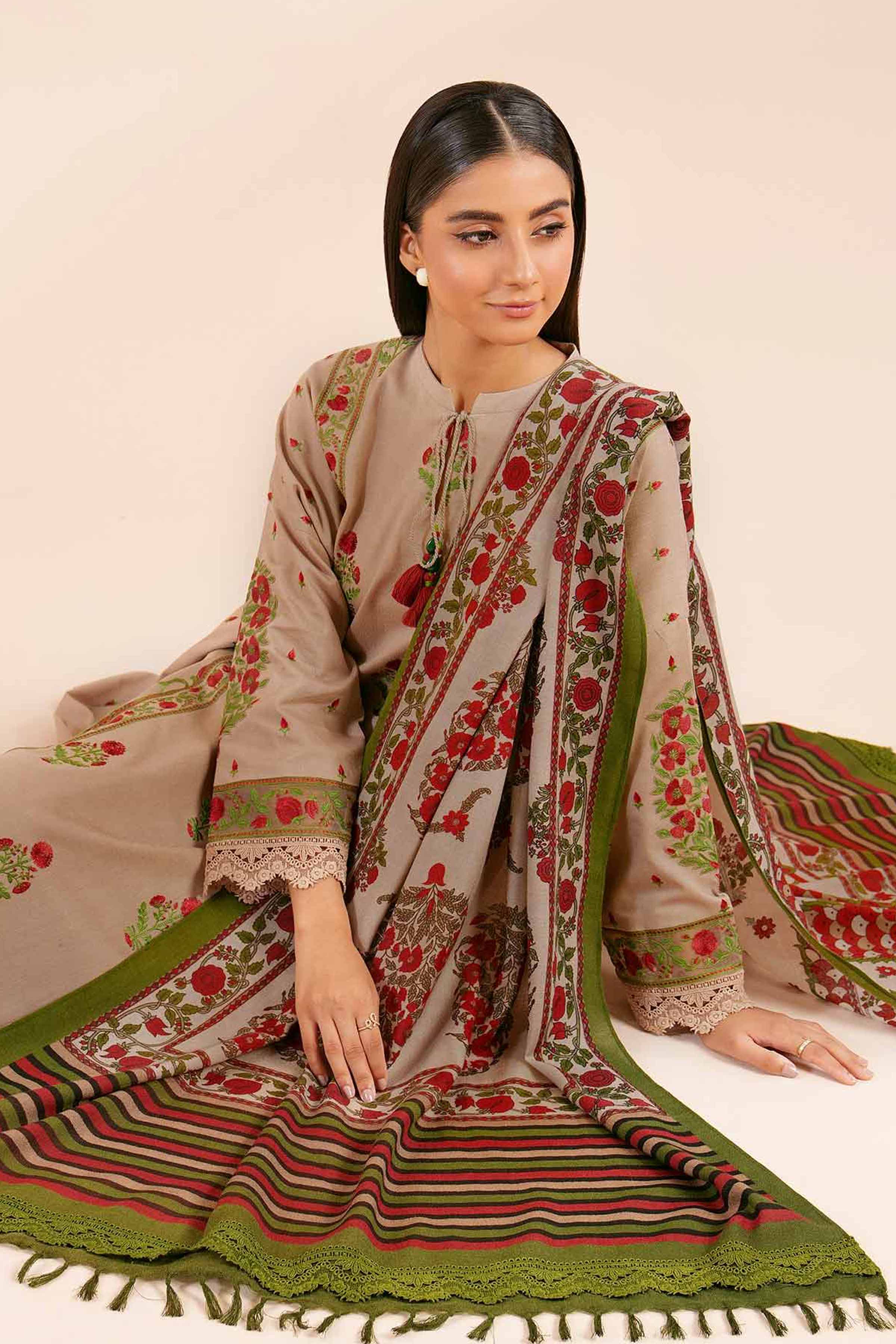 NishatUK - Mink Embroidered  Karandi 3-piece unstitched Suit