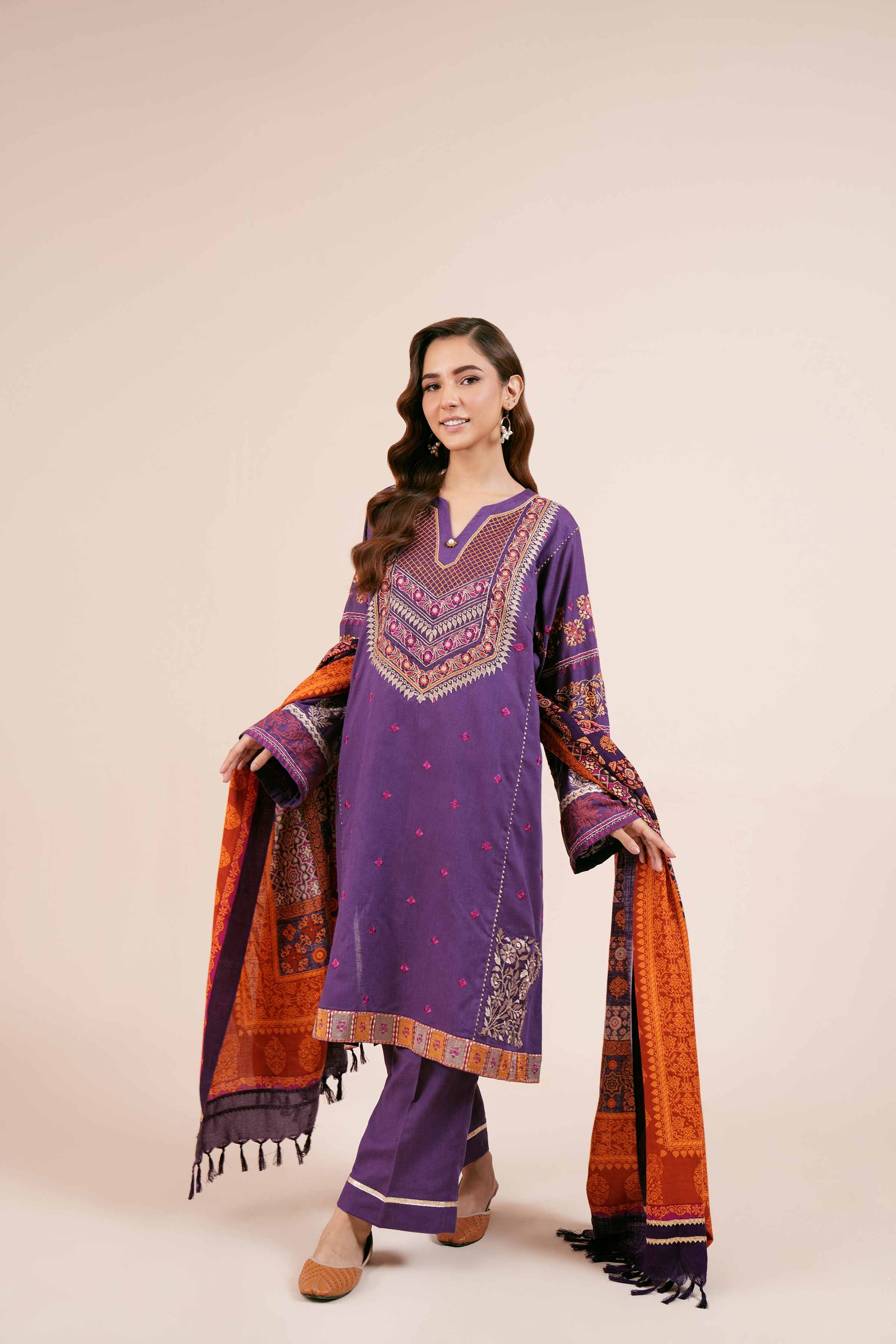 NishatUK - Purple Embroidered  Karandi 3-piece unstitched Suit