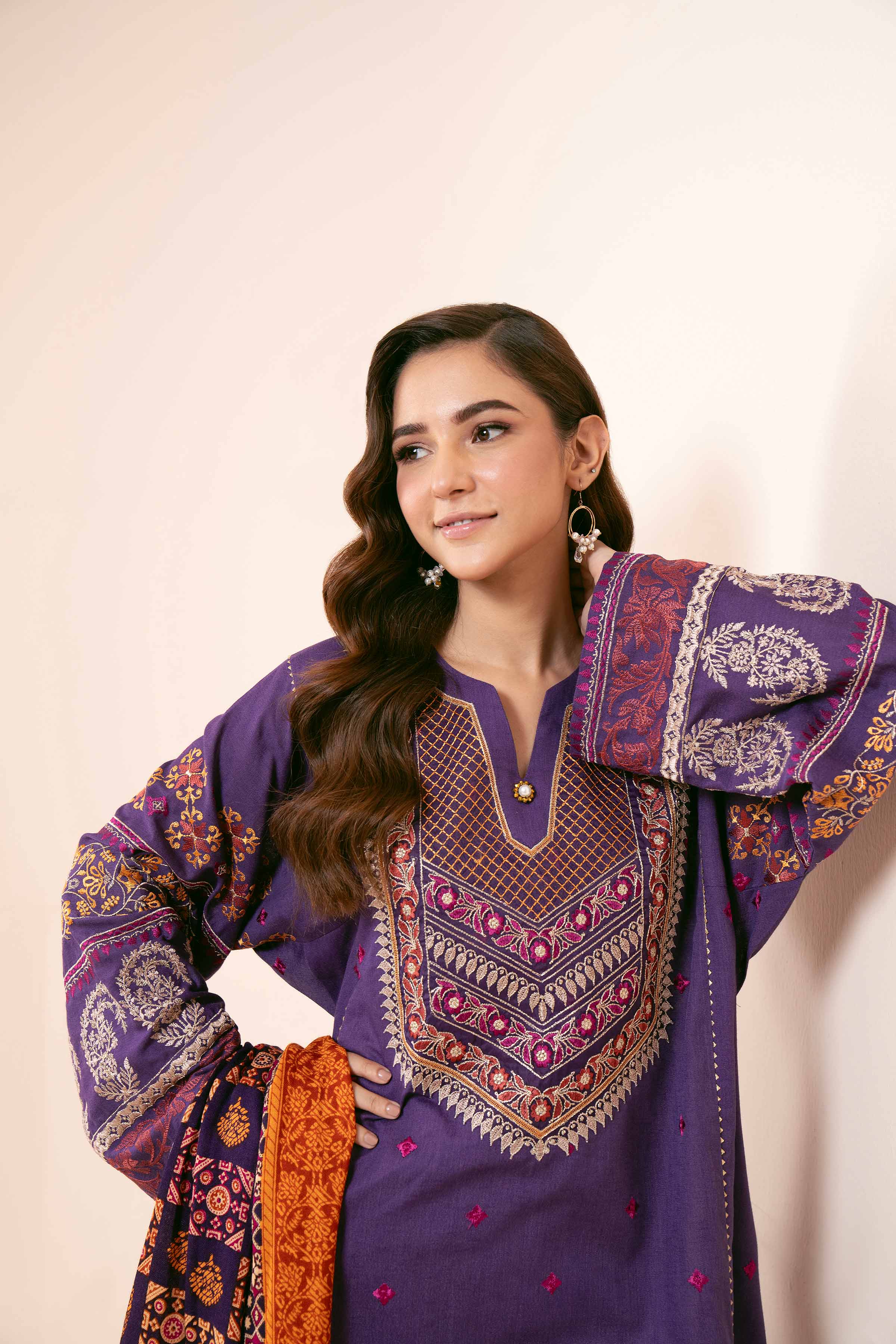 NishatUK - Purple Embroidered  Karandi 3-piece unstitched Suit