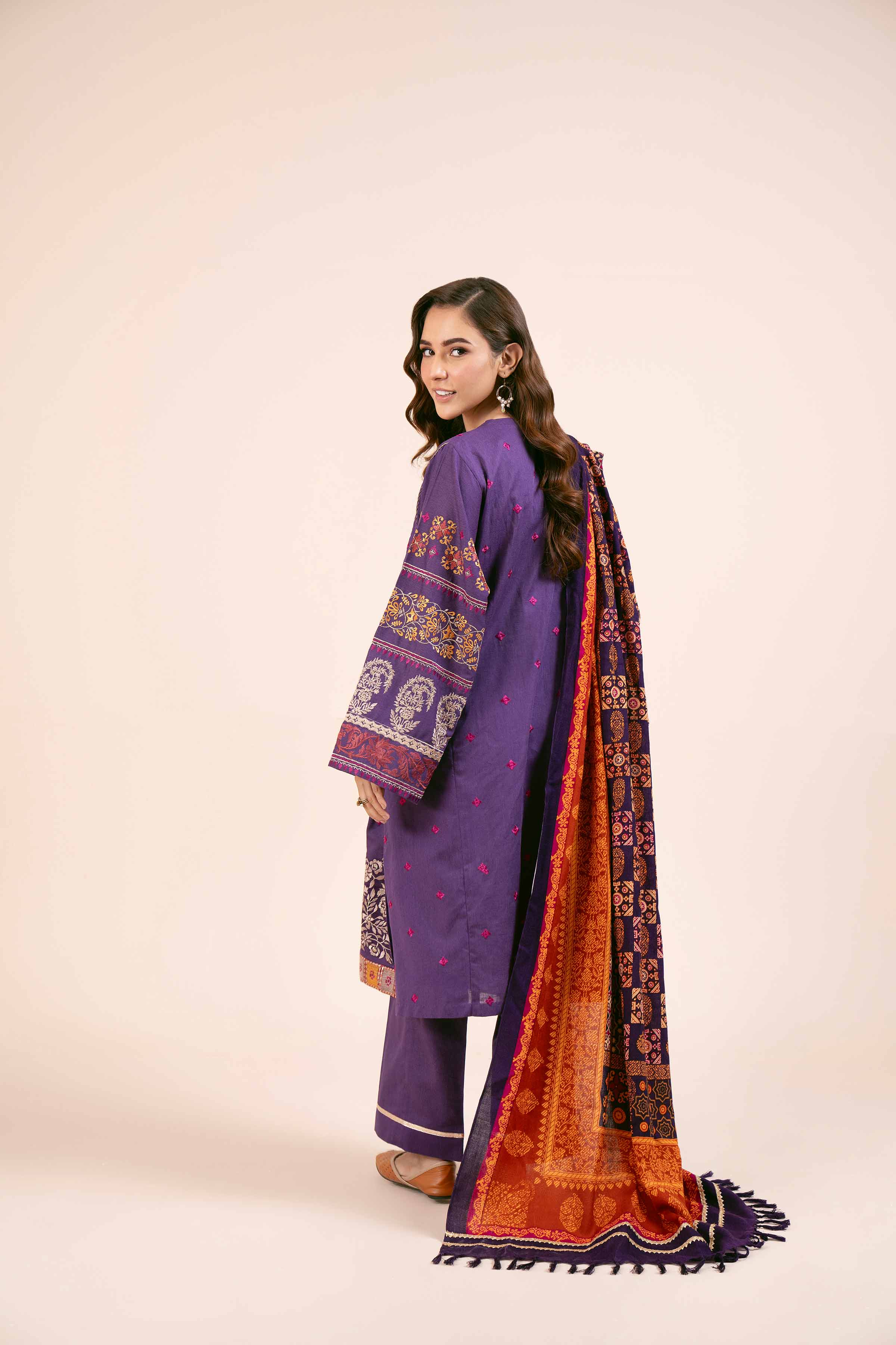 NishatUK - Purple Embroidered  Karandi 3-piece unstitched Suit