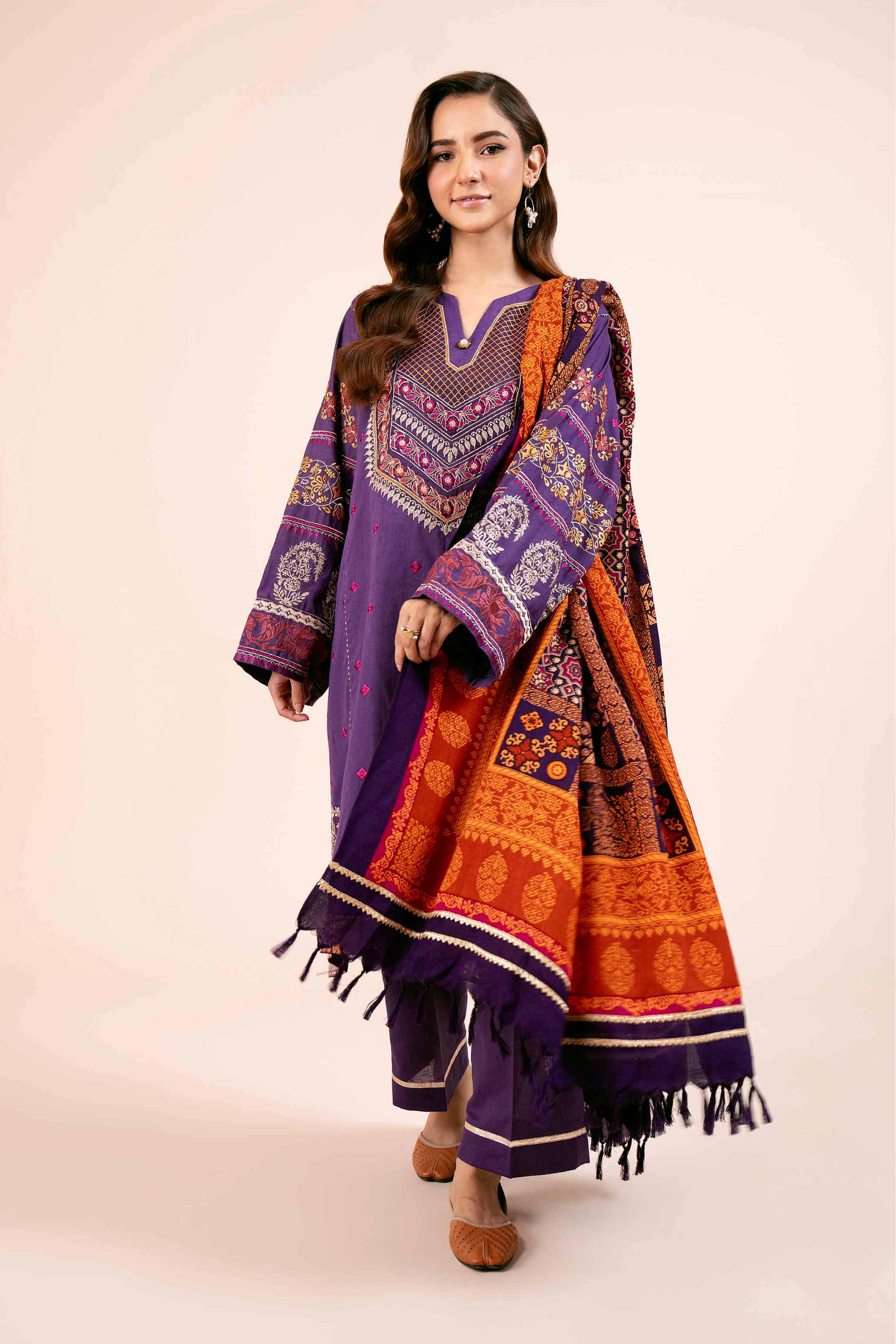 NishatUK - Purple Embroidered  Karandi 3-piece unstitched Suit