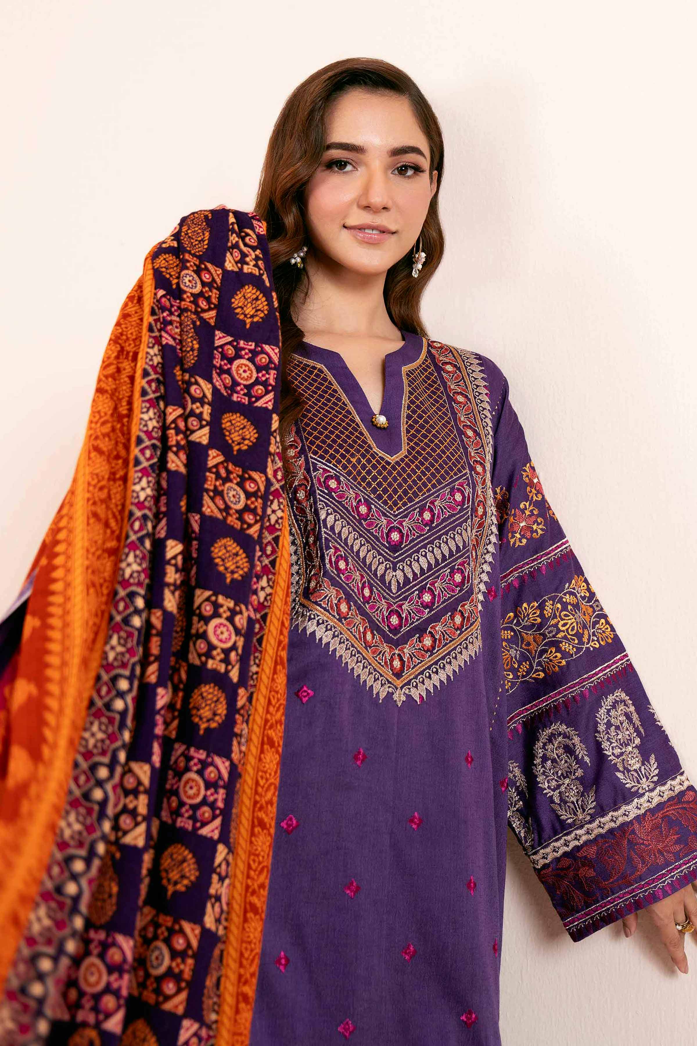 NishatUK - Purple Embroidered  Karandi 3-piece unstitched Suit