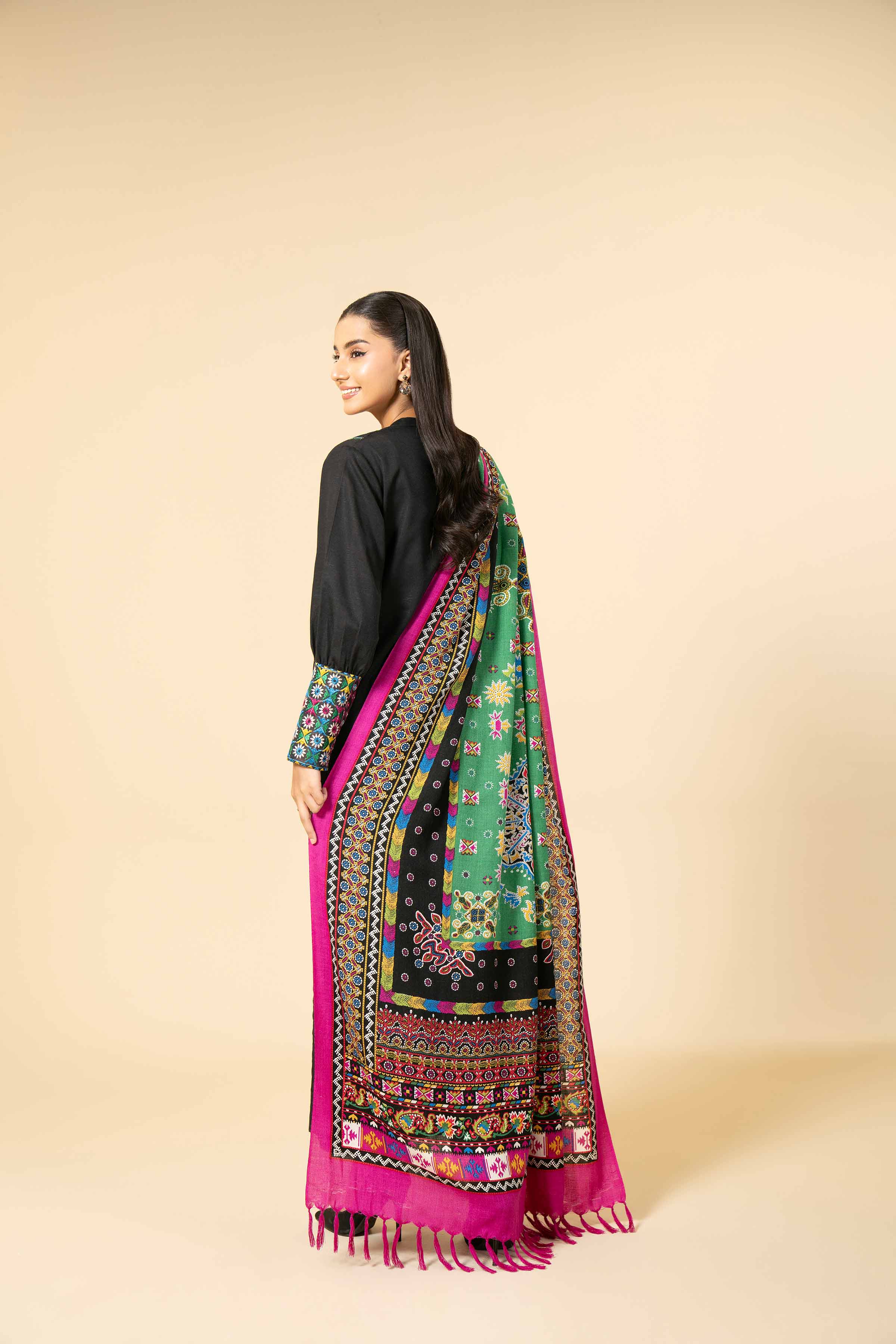 NishatUK - Black Embroidered  Karandi 3-piece unstitched Suit
