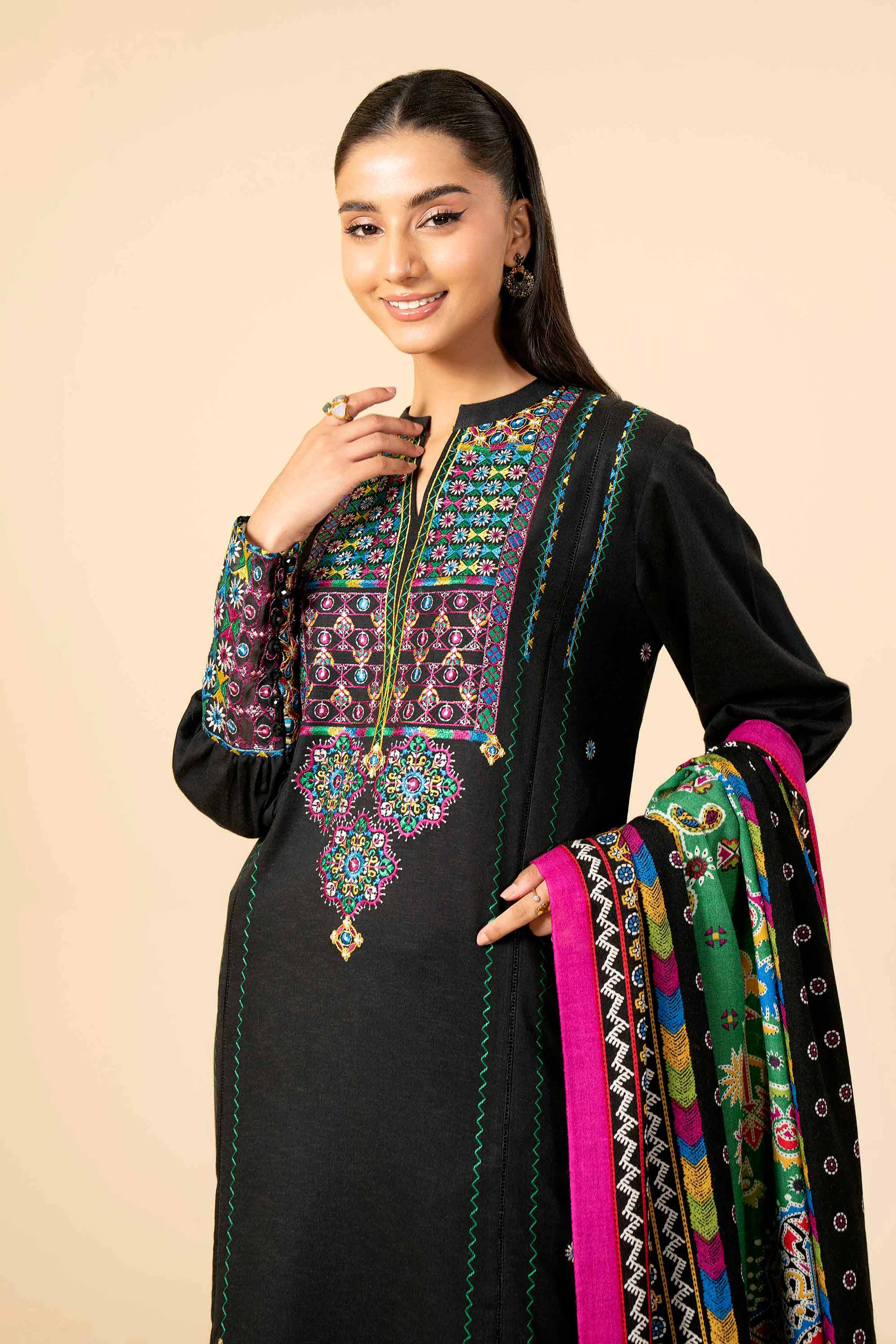 NishatUK - Black Embroidered  Karandi 3-piece unstitched Suit