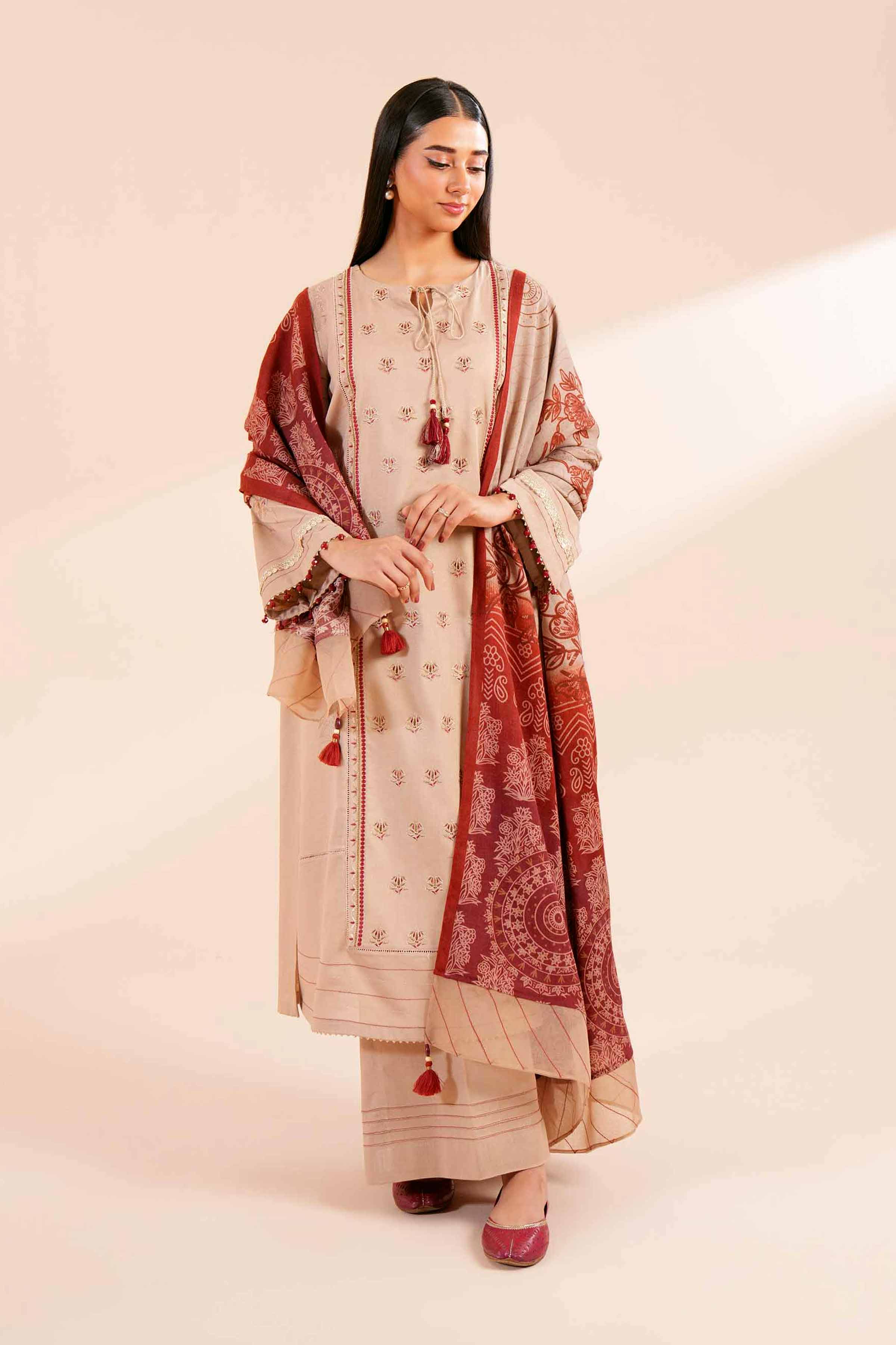 NishatUK - Brown Embroidered  Karandi 3-piece unstitched Suit