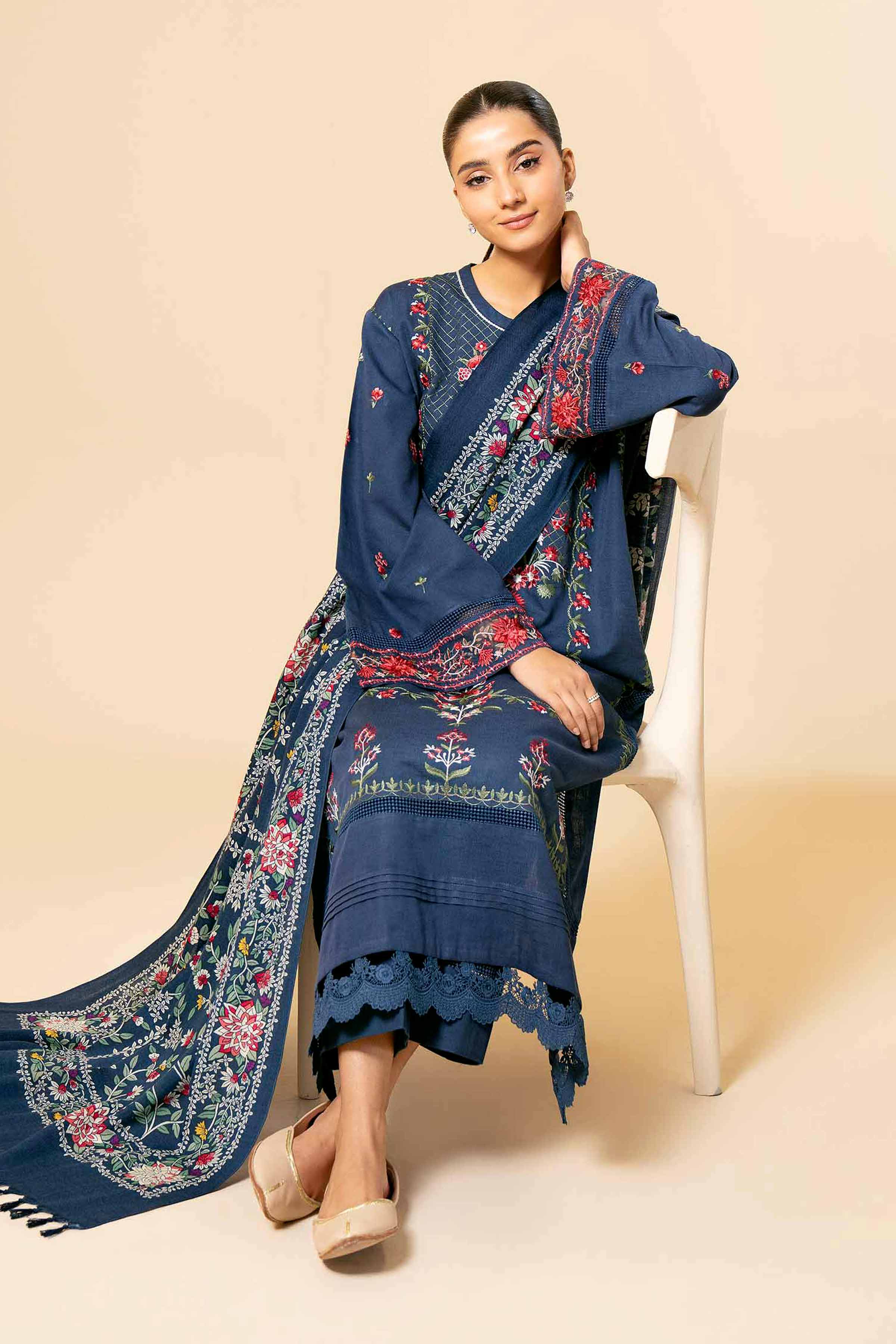 NishatUK - Blue Embroidered  Karandi 3-piece unstitched Suit