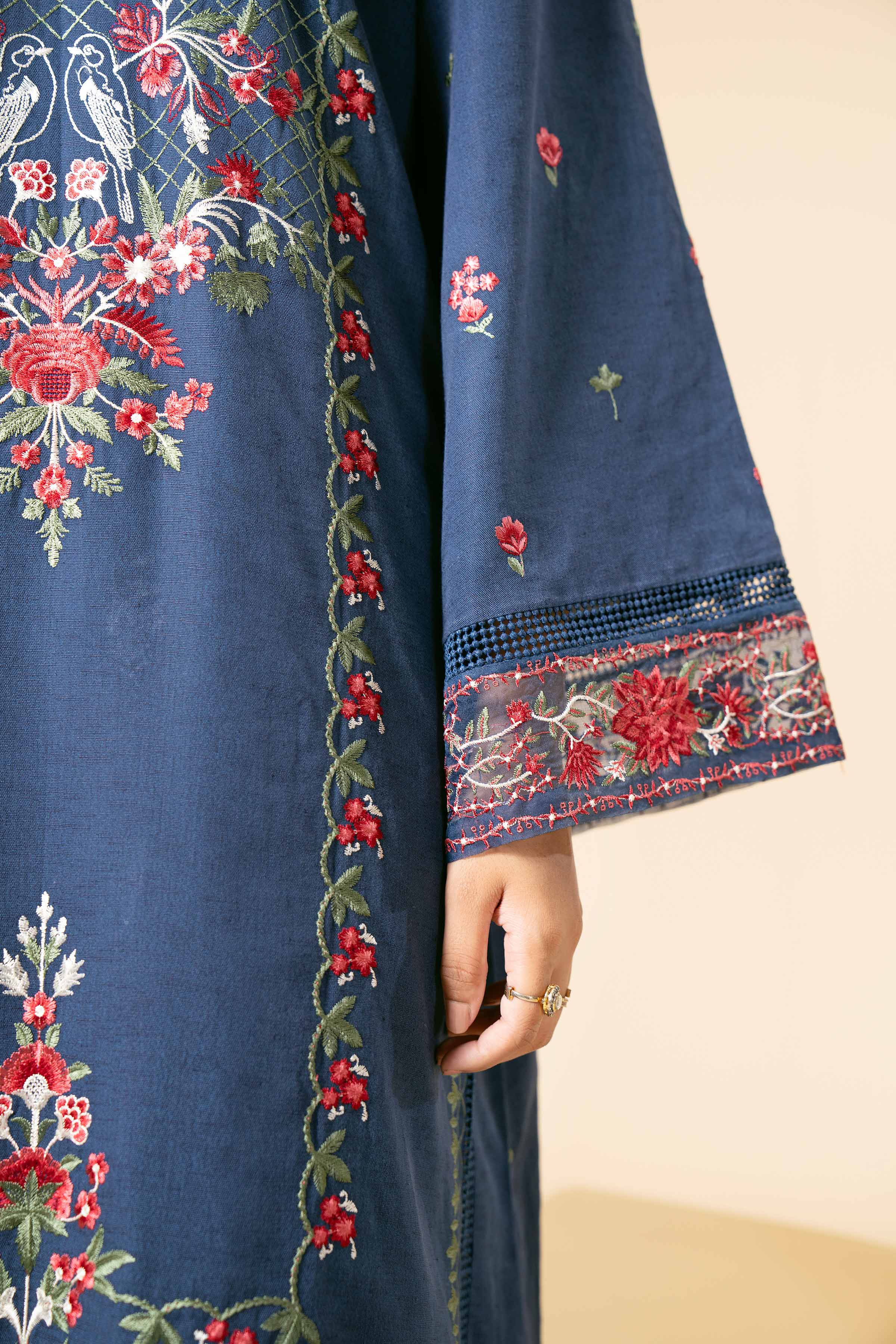 NishatUK - Blue Embroidered  Karandi 3-piece unstitched Suit