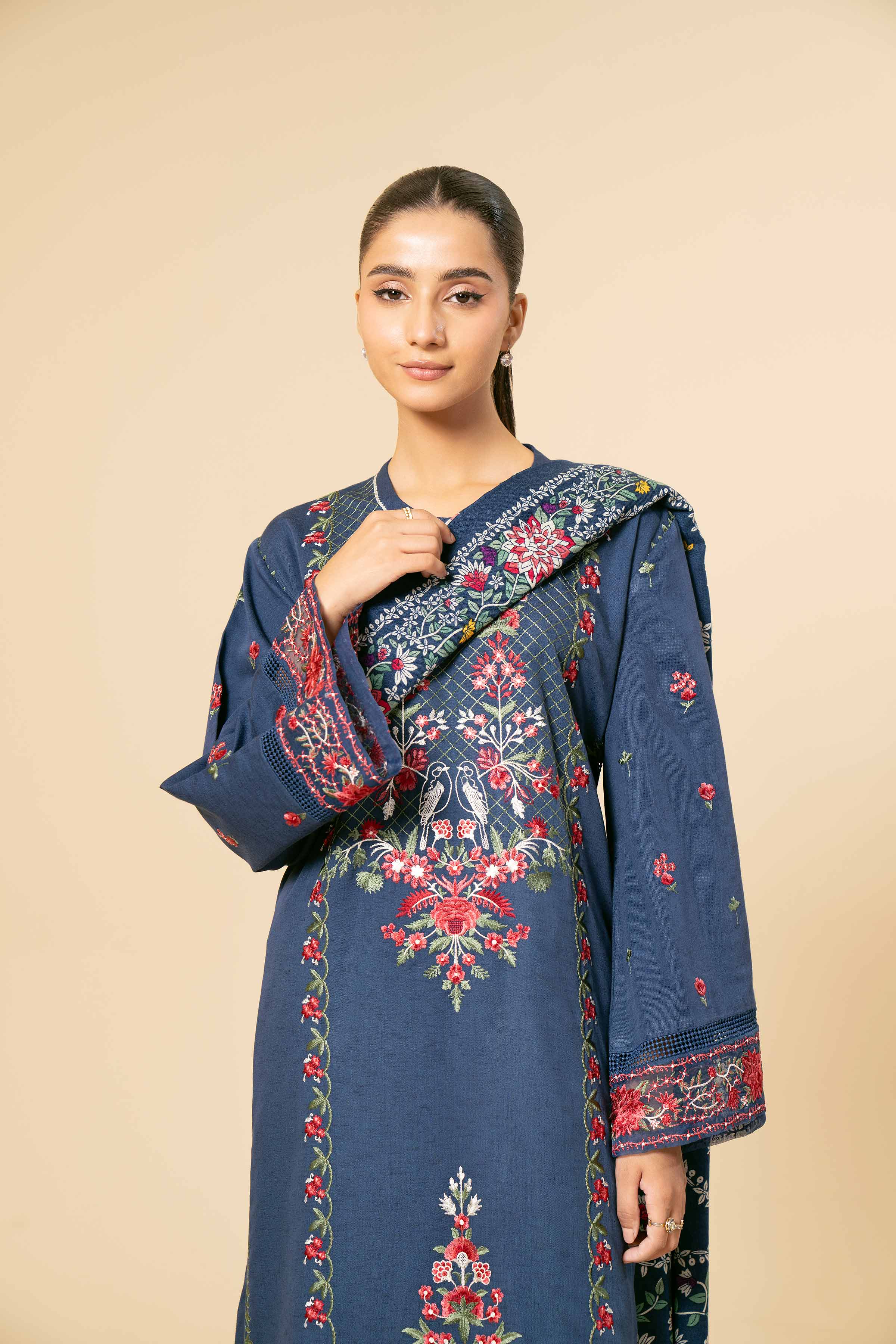 NishatUK - Blue Embroidered  Karandi 3-piece unstitched Suit