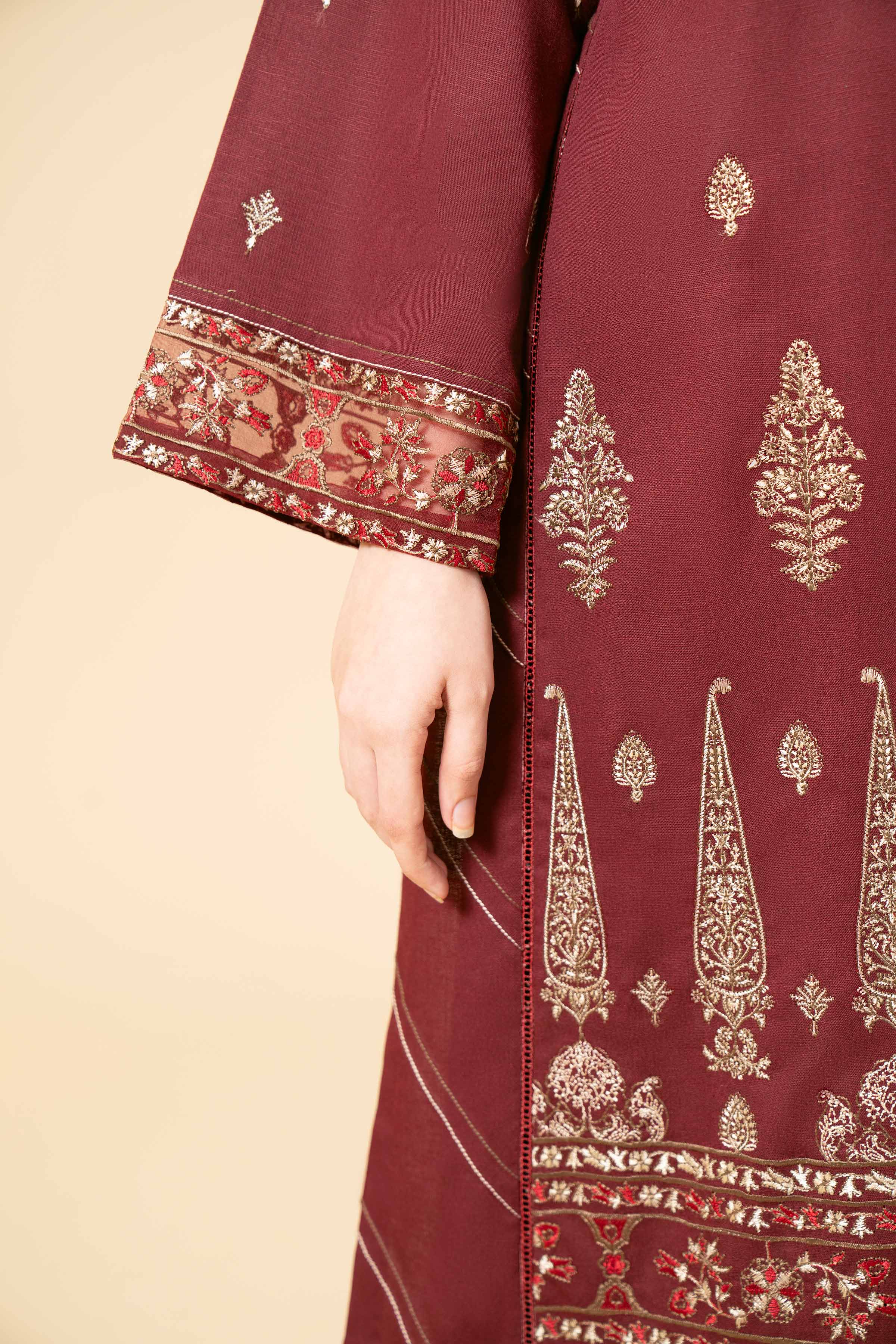 NishatUK - Red Embroidered  Karandi 3-piece unstitched Suit