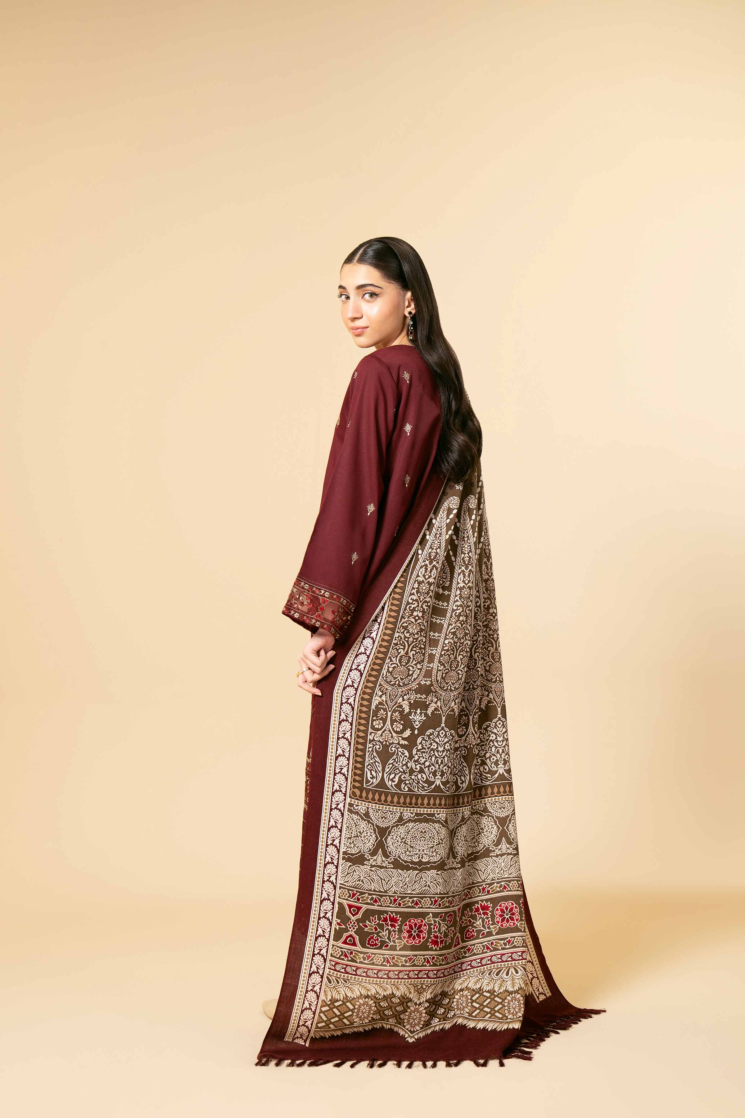 NishatUK - Red Embroidered  Karandi 3-piece unstitched Suit