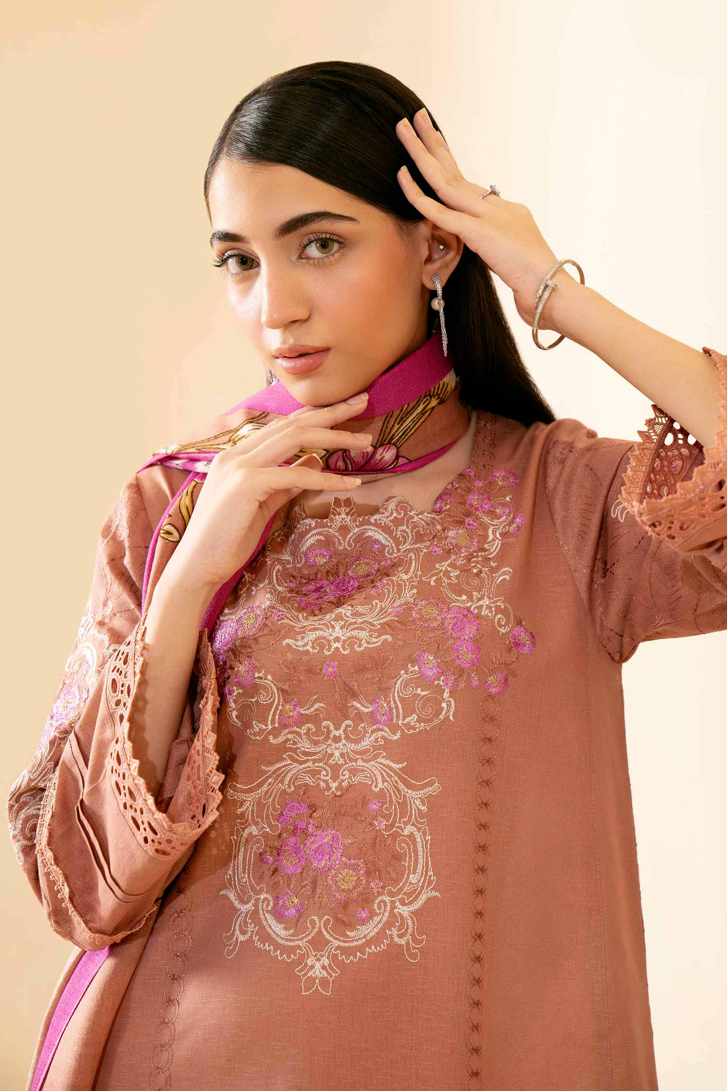 NishatUK - Pink Embroidered  Karandi 3-piece unstitched Suit