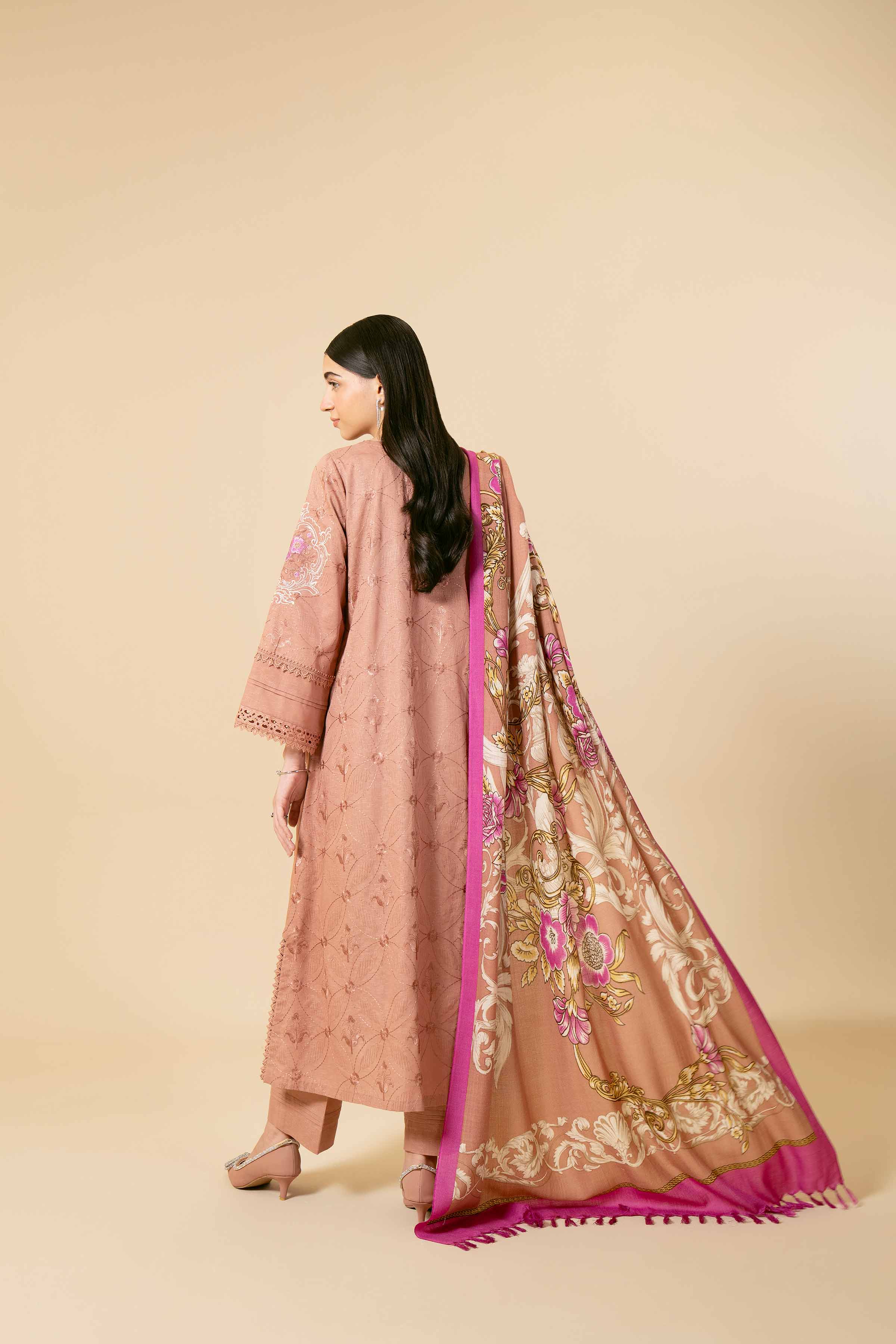 NishatUK - Pink Embroidered  Karandi 3-piece unstitched Suit