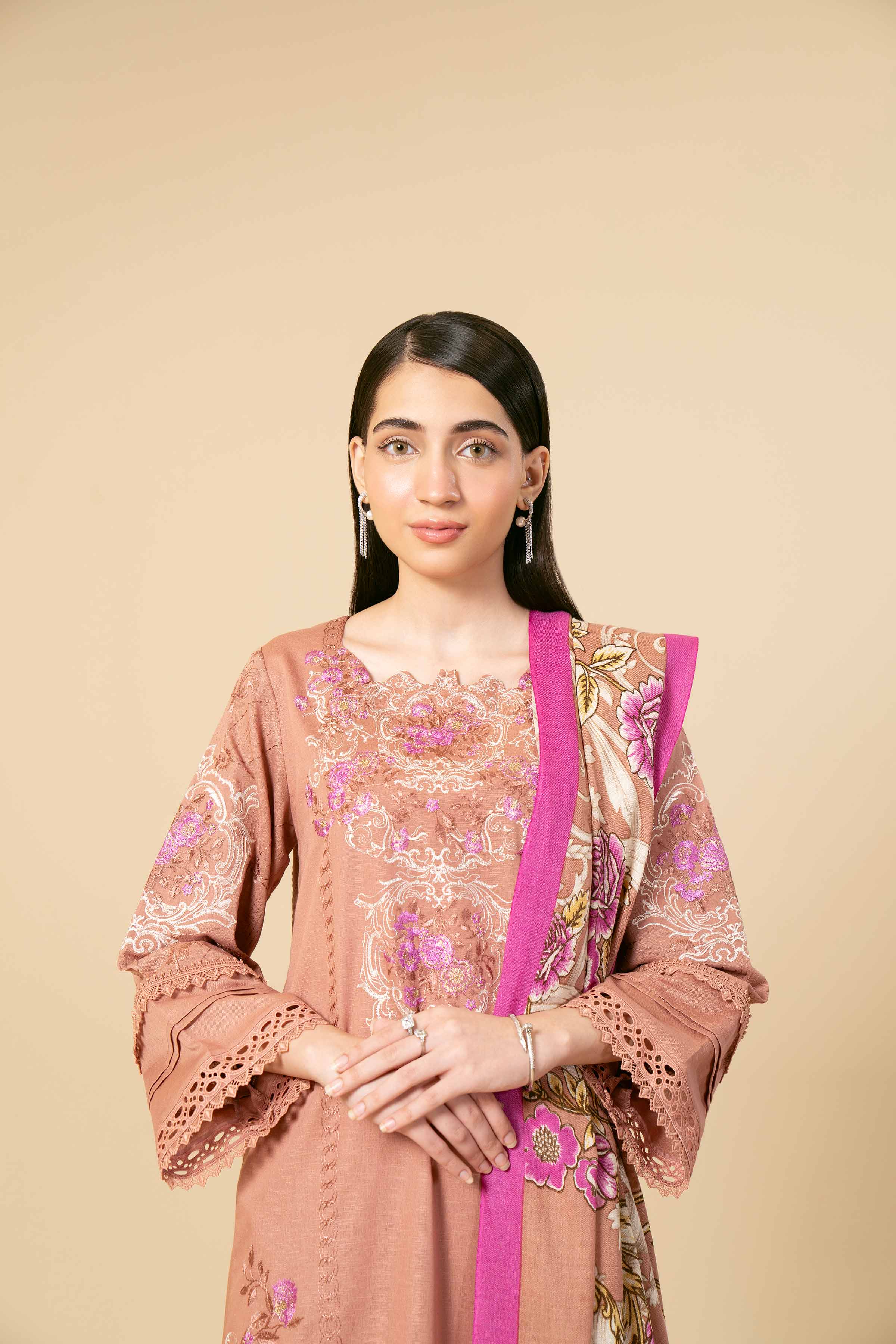 NishatUK - Pink Embroidered  Karandi 3-piece unstitched Suit