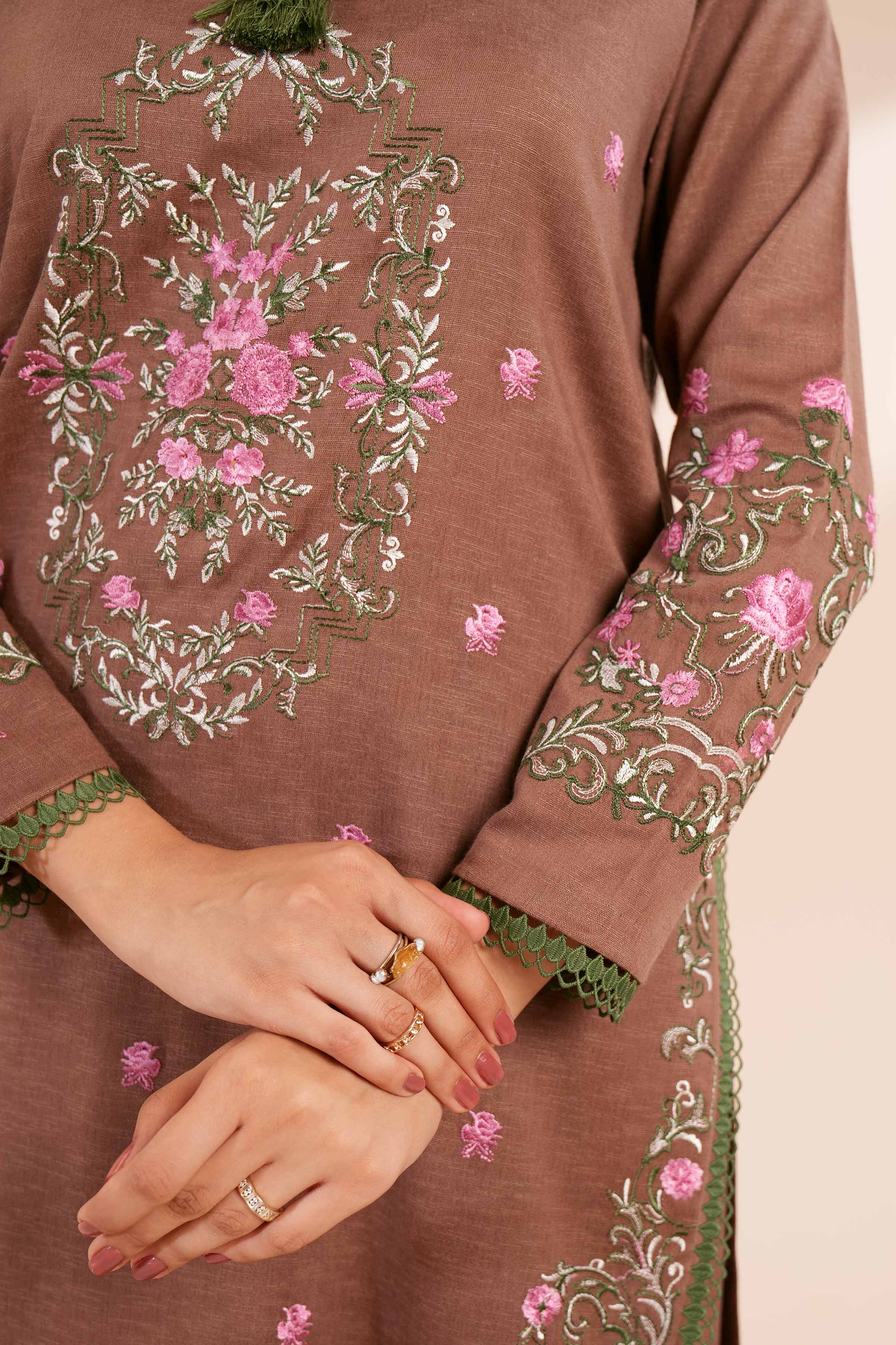 NishatUK - Brown Embroidered  Karandi 3-piece unstitched Suit
