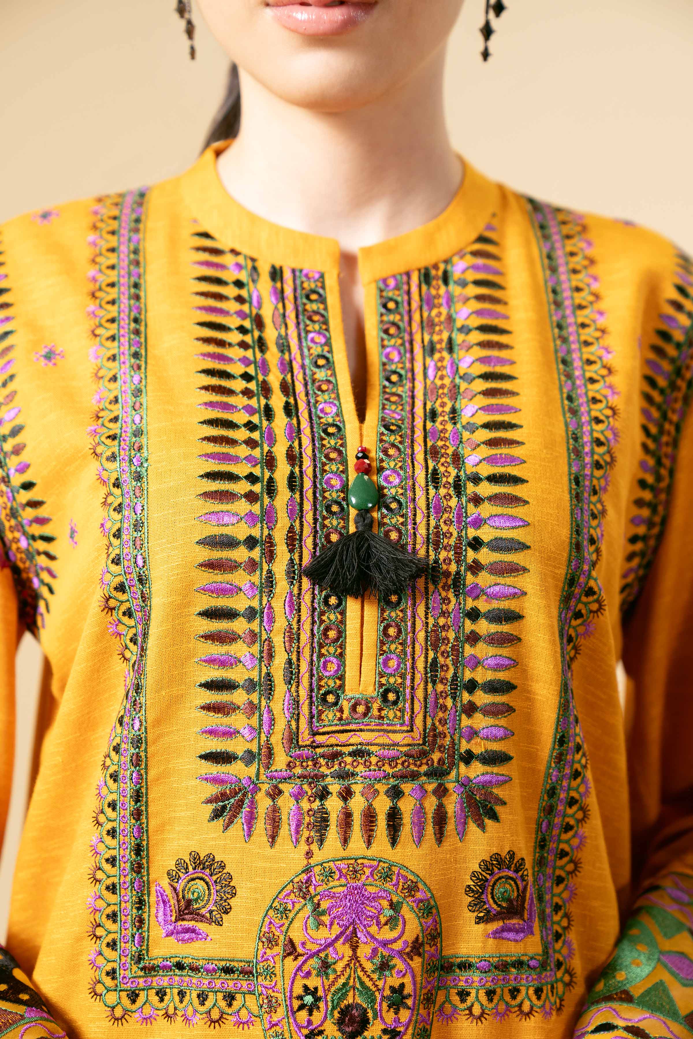 NishatUK - Yellow Embroidered  Karandi 3-piece unstitched Suit