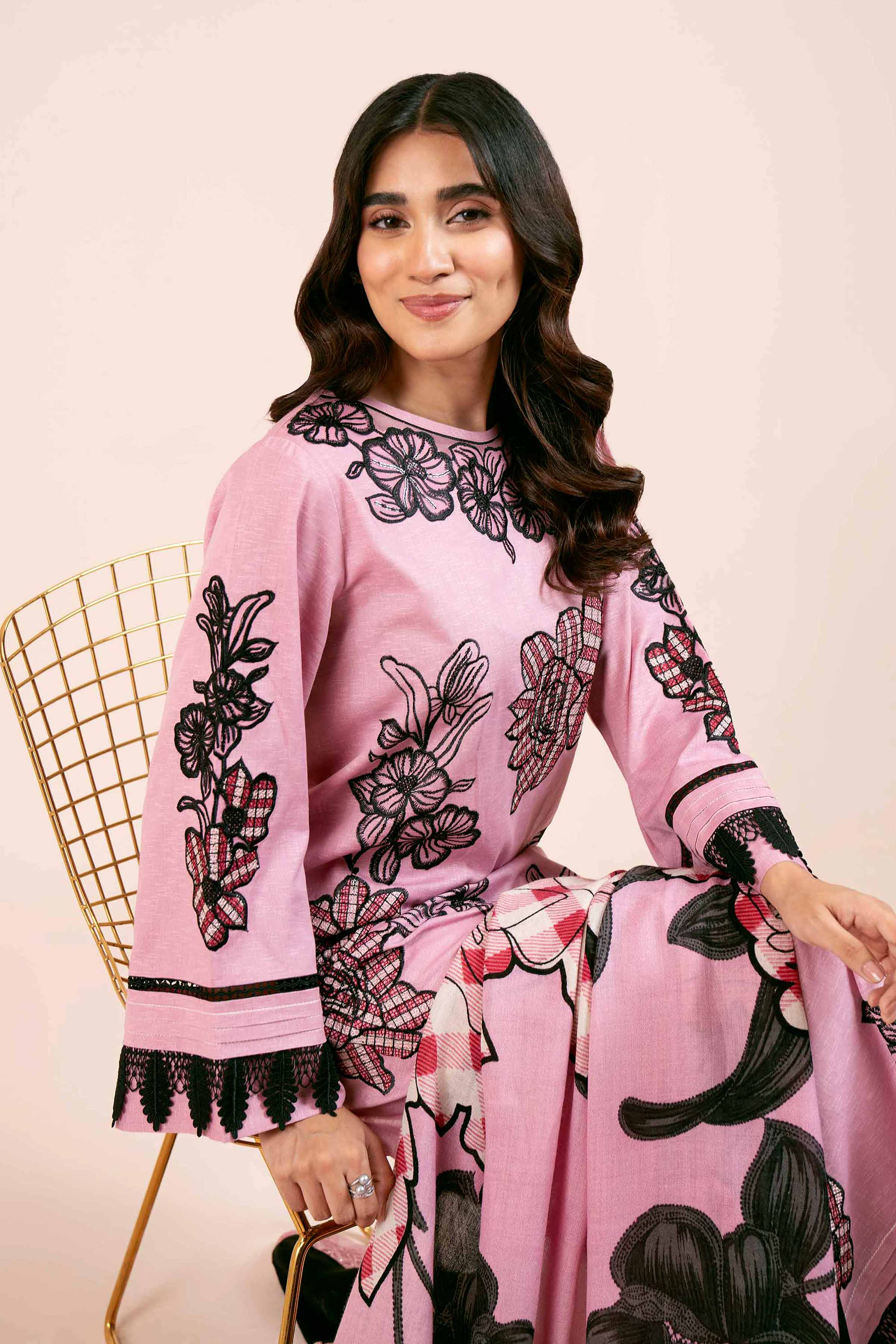 NishatUK - Pink Embroidered  Karandi 3-piece unstitched Suit
