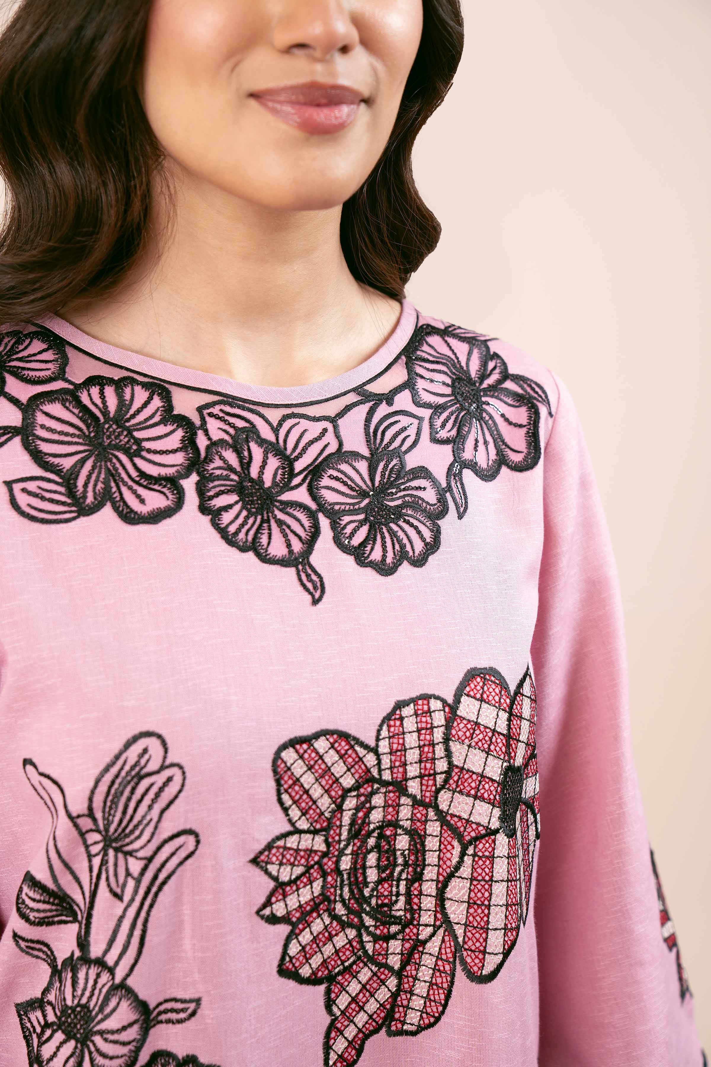 NishatUK - Pink Embroidered  Karandi 3-piece unstitched Suit