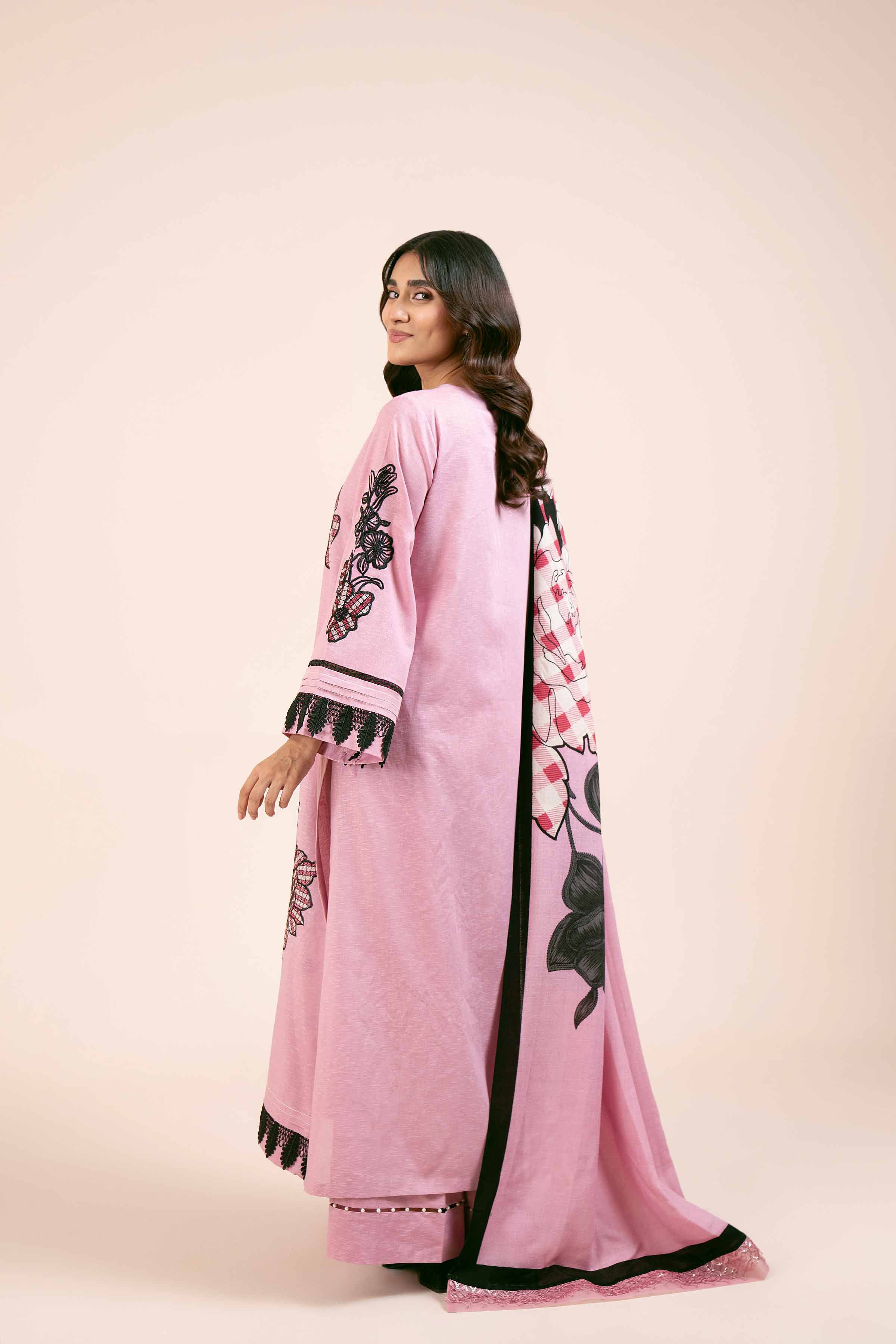 NishatUK - Pink Embroidered  Karandi 3-piece unstitched Suit