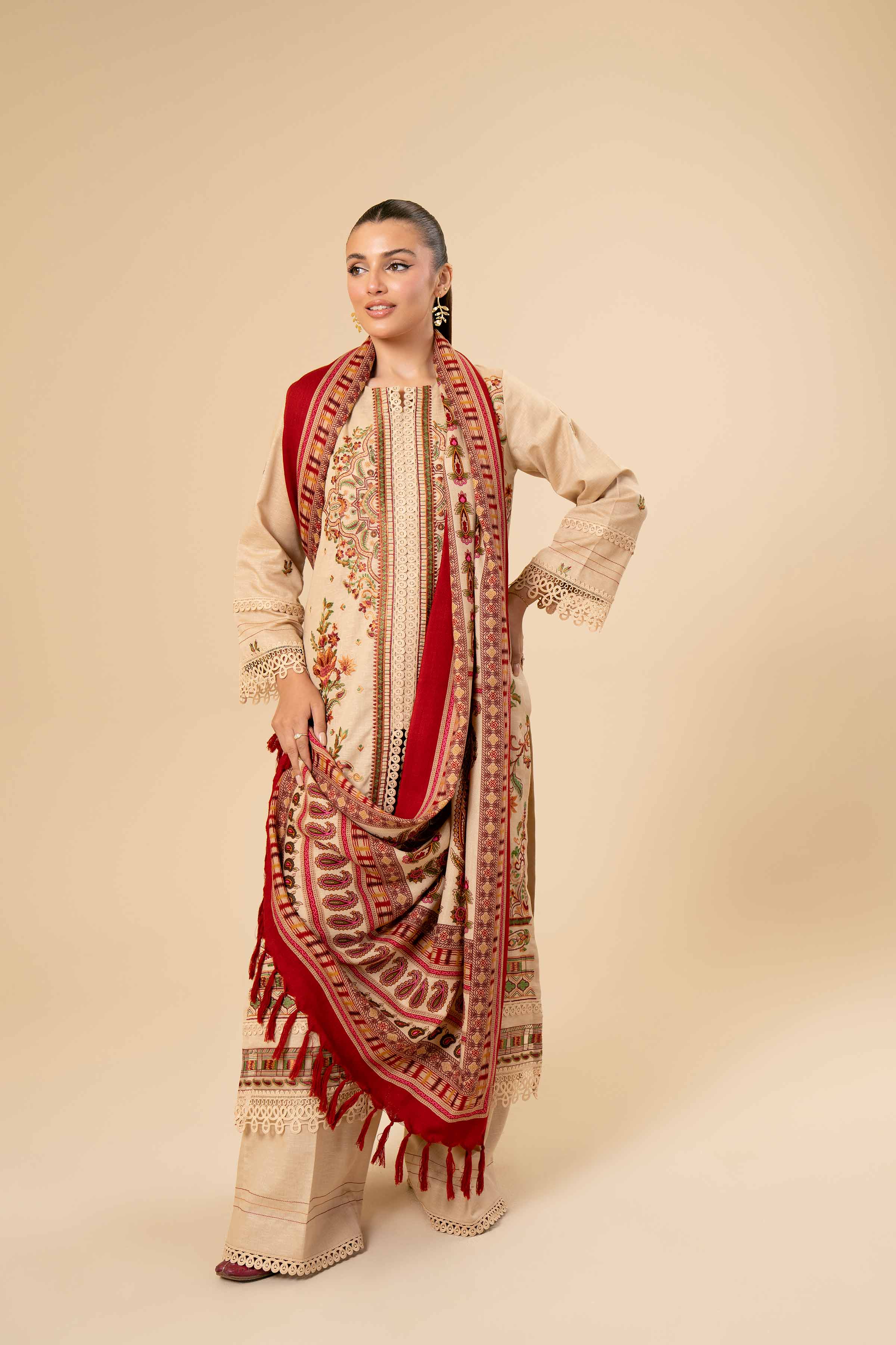 NishatUK - Skin Embroidered  Karandi 3-piece unstitched Suit