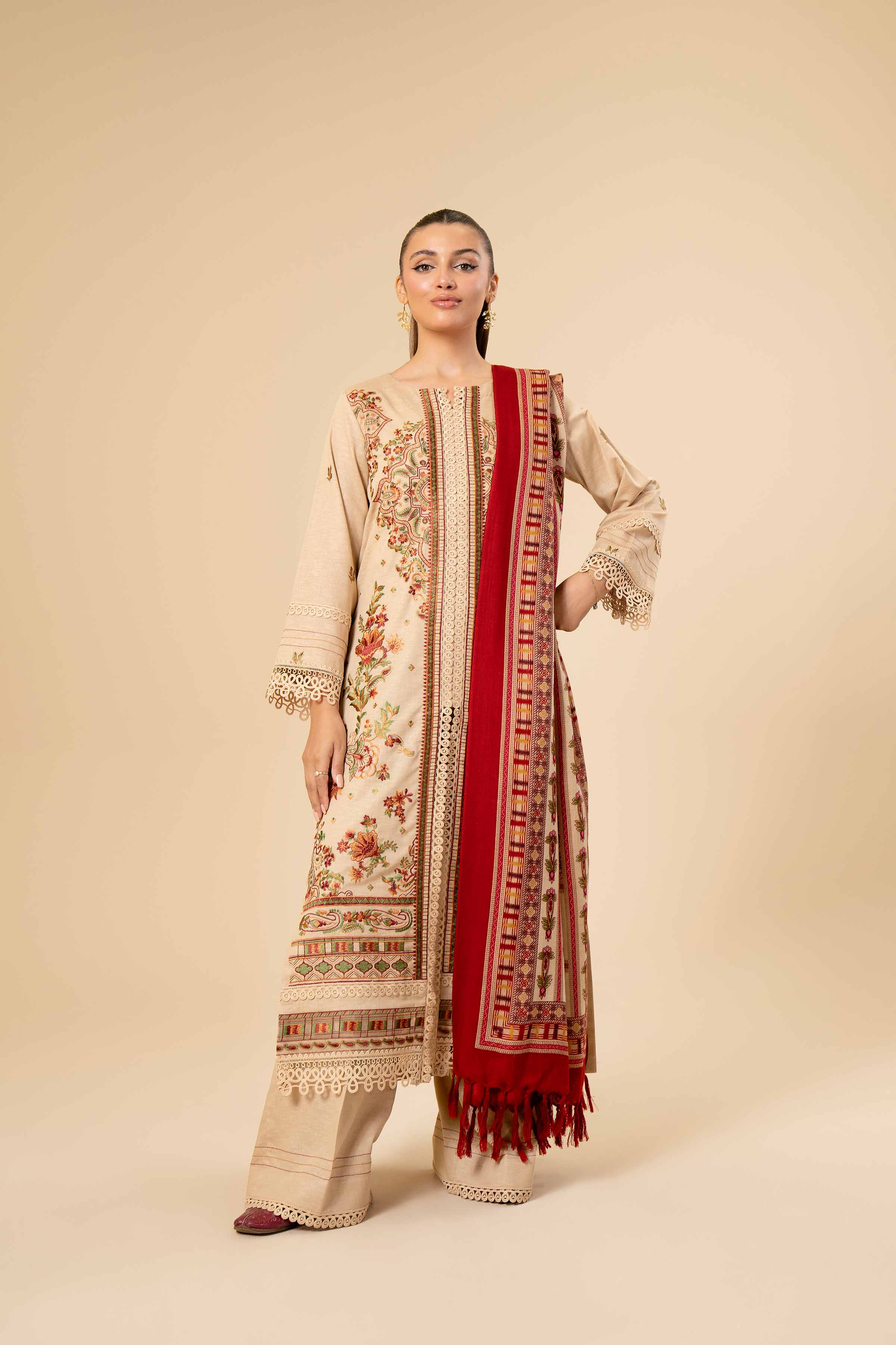 NishatUK - Skin Embroidered  Karandi 3-piece unstitched Suit