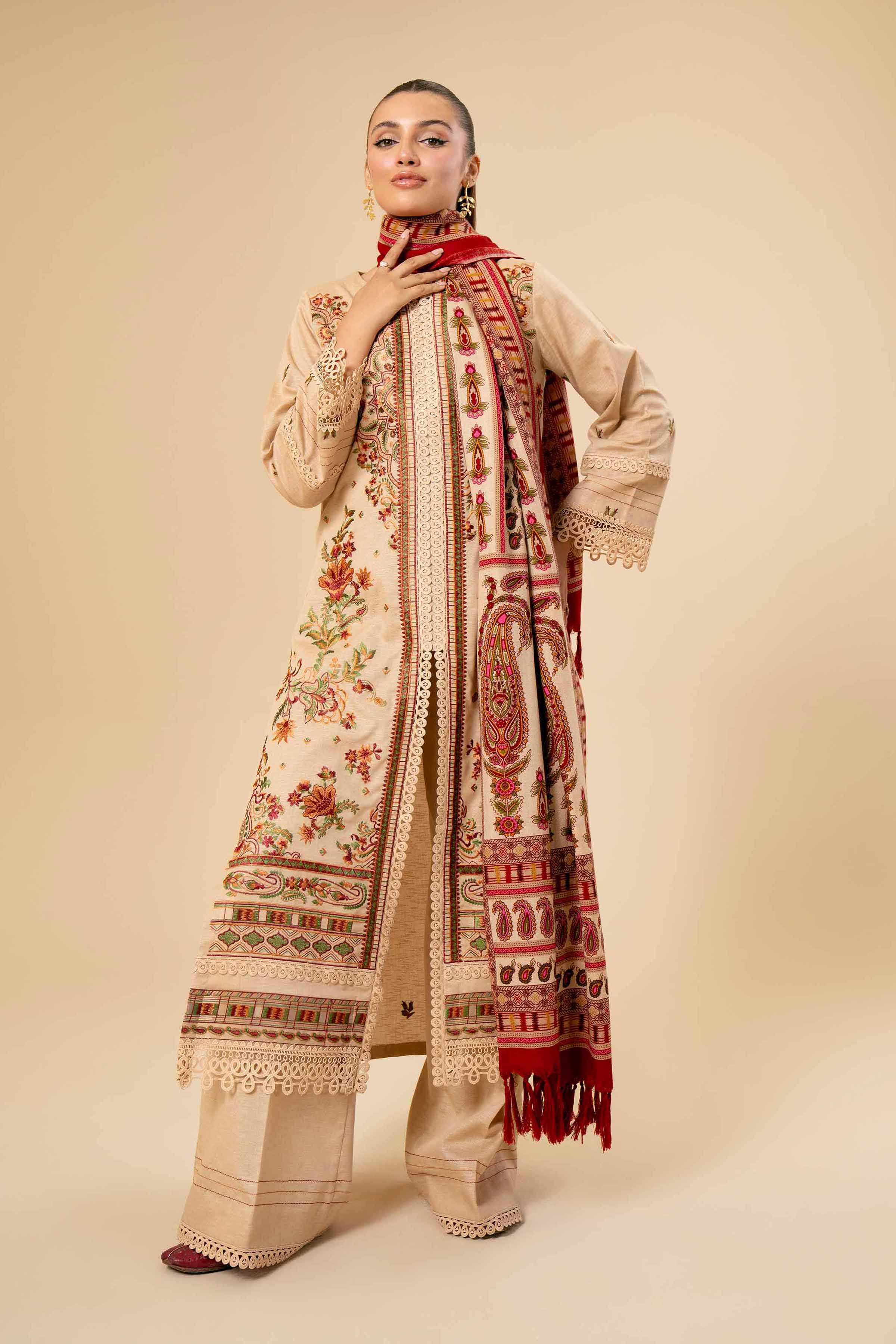NishatUK - Skin Embroidered  Karandi 3-piece unstitched Suit
