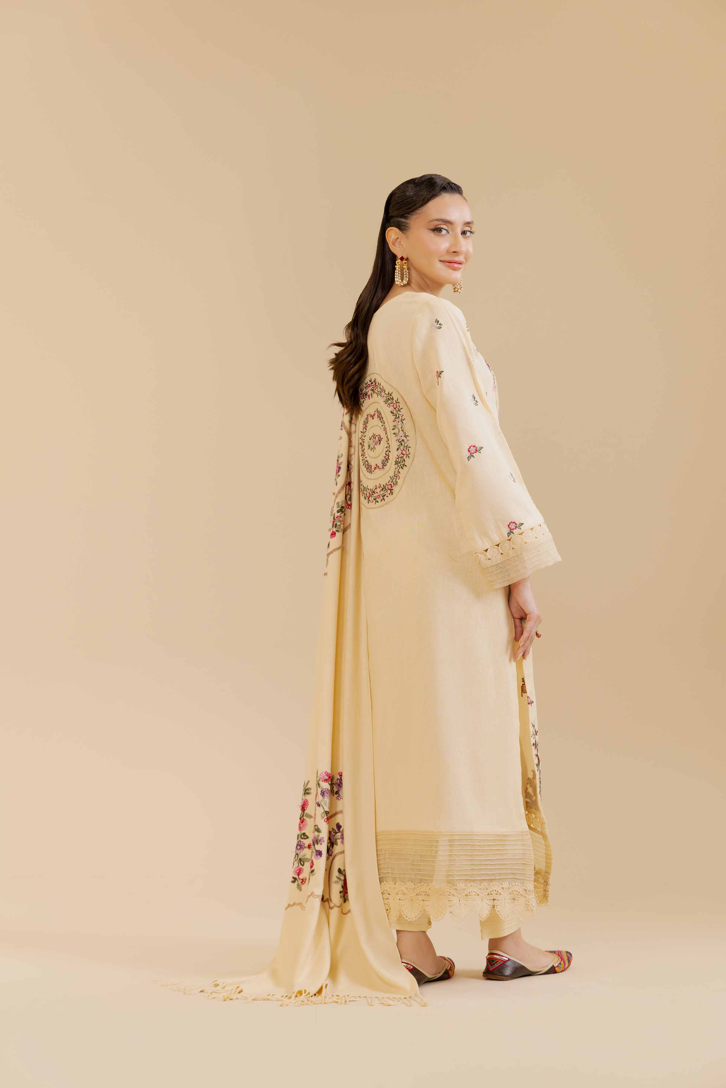 NishatUK - Beige Embroidered   Cotton 3-piece unstitched Suit