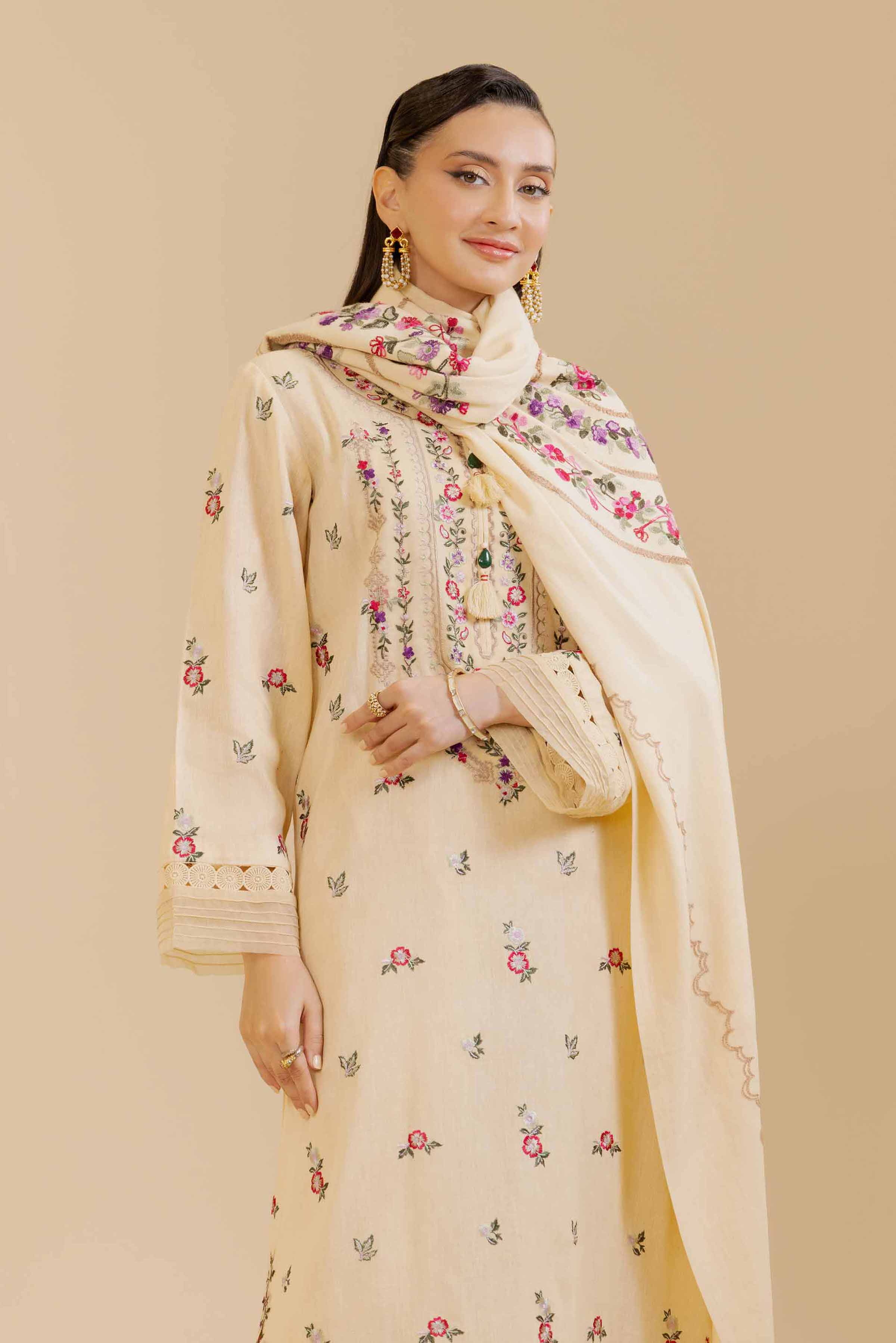 NishatUK - Beige Embroidered   Cotton 3-piece unstitched Suit