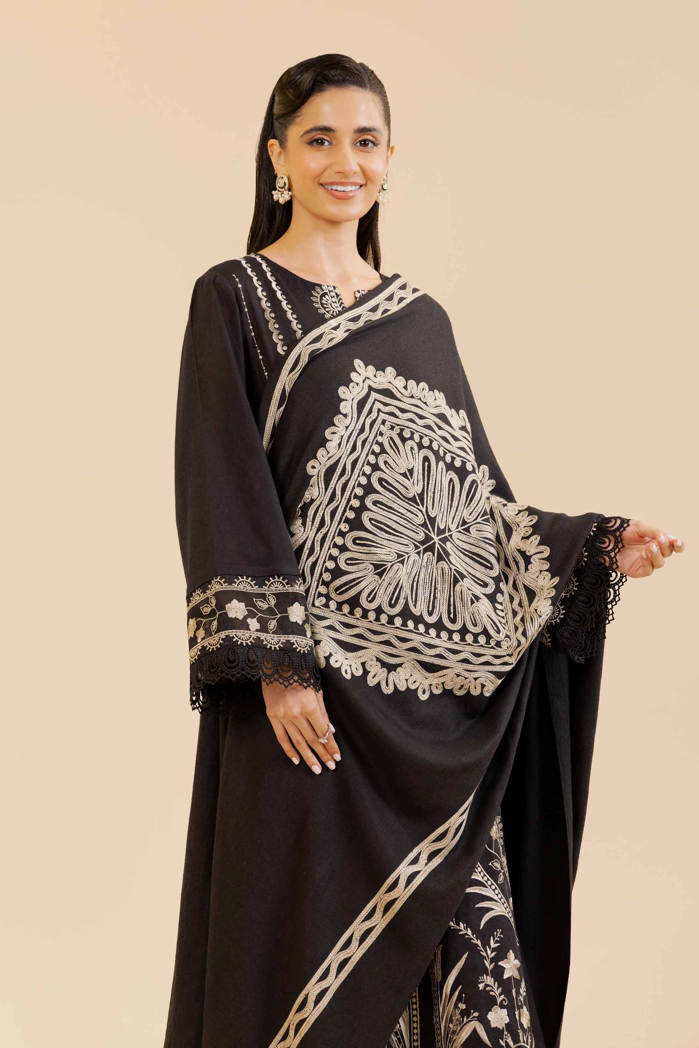 NishatUK - Black Embroidered   Cotton 3-piece unstitched Suit